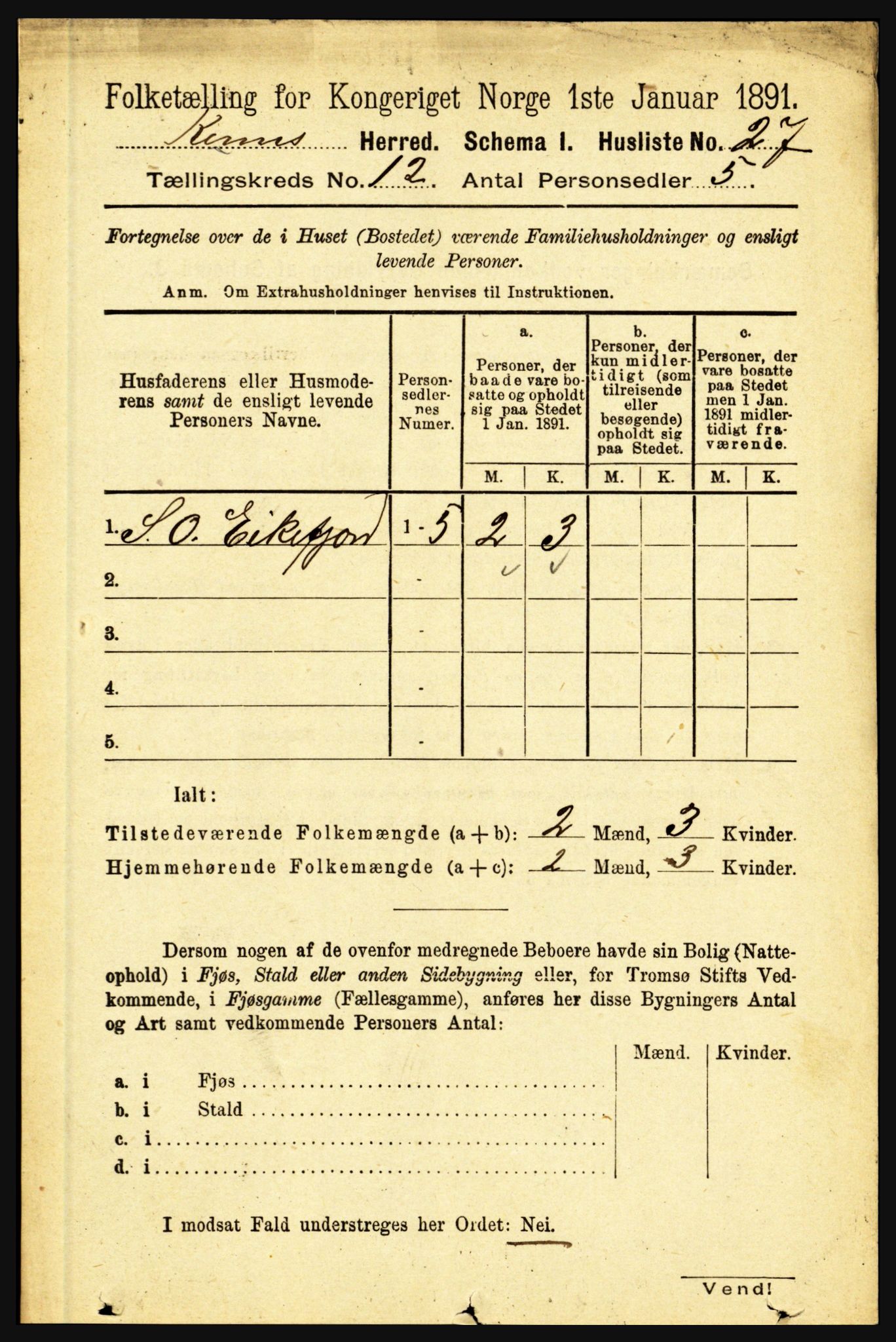 RA, 1891 census for 1437 Kinn, 1891, p. 4457