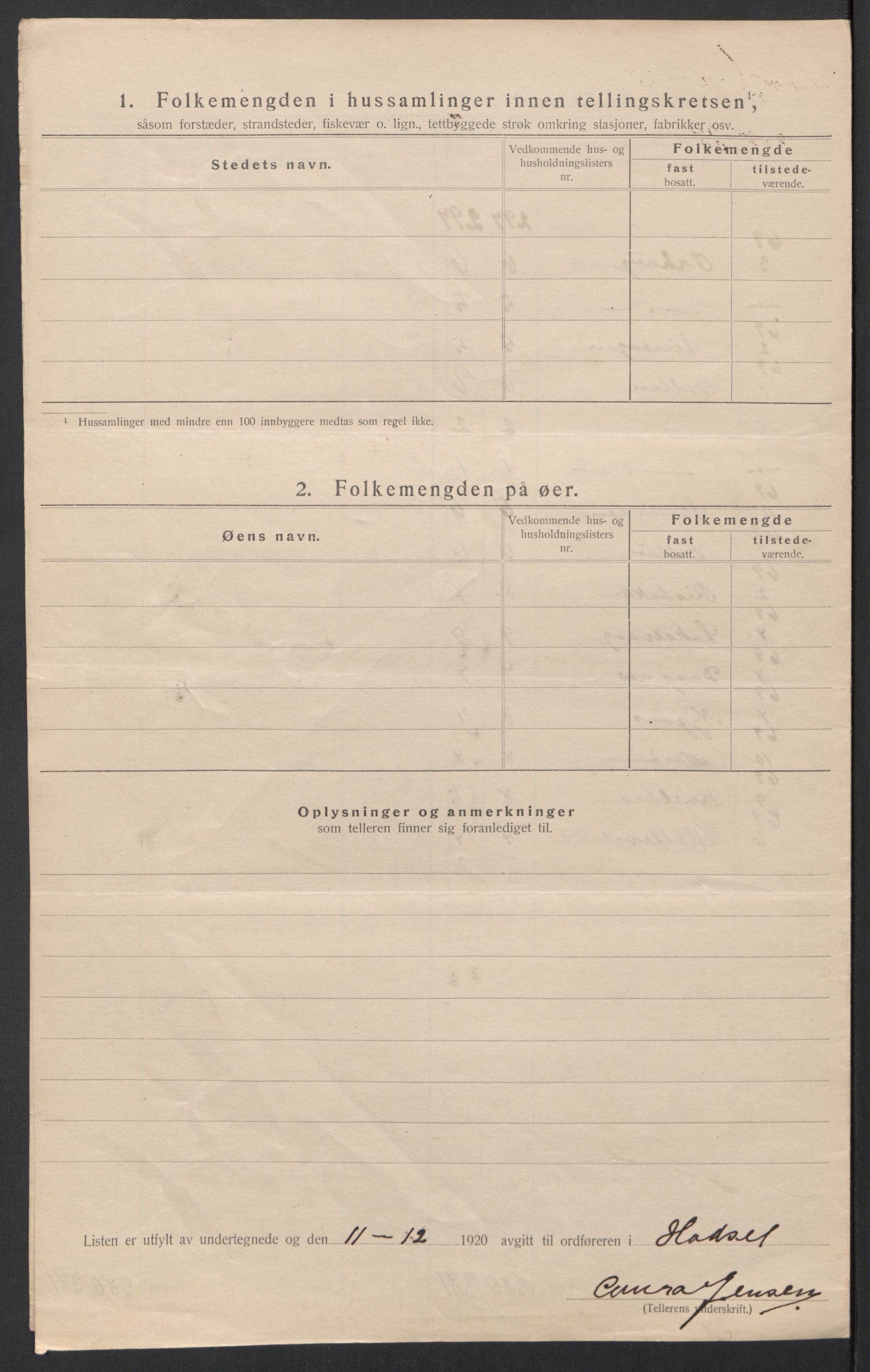 SAT, 1920 census for Hadsel, 1920, p. 68