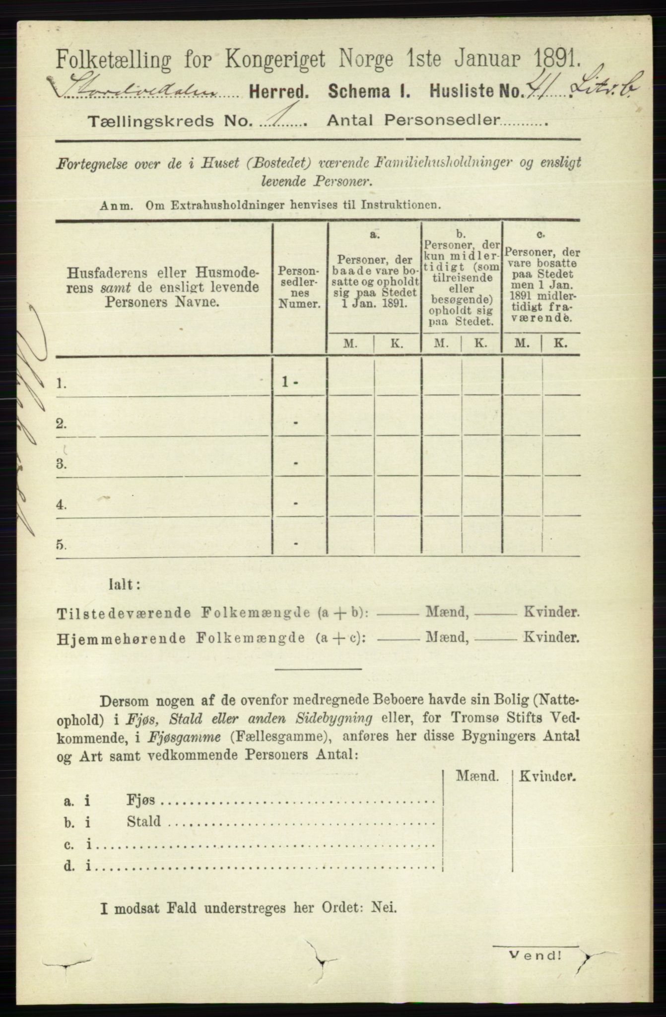 RA, 1891 census for 0430 Stor-Elvdal, 1891, p. 66