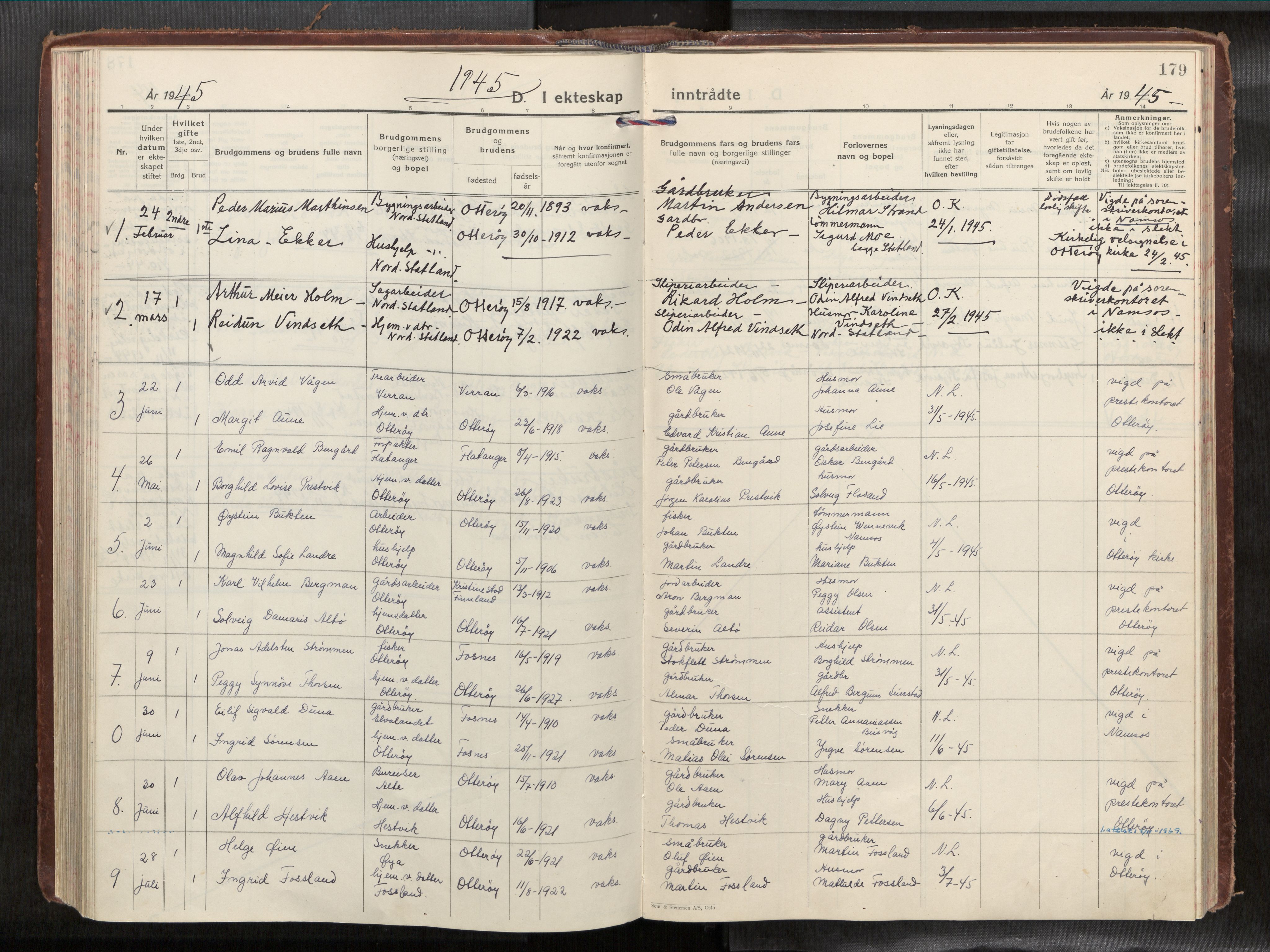 Ministerialprotokoller, klokkerbøker og fødselsregistre - Nord-Trøndelag, SAT/A-1458/774/L0629a: Parish register (official) no. 774A04, 1927-1945, p. 179