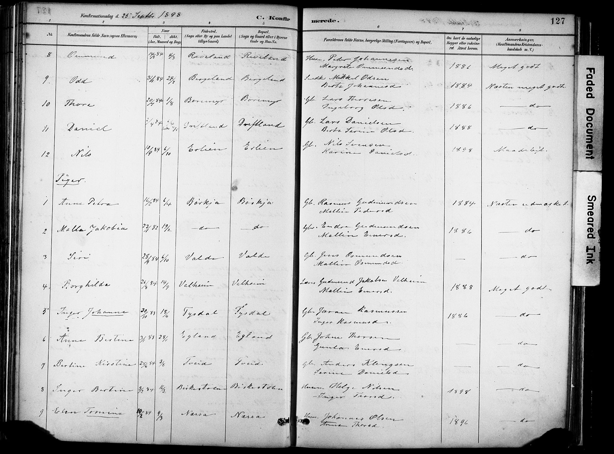 Hjelmeland sokneprestkontor, AV/SAST-A-101843/02/A/L0001: Parish register (official) no. A 16, 1887-1926, p. 127