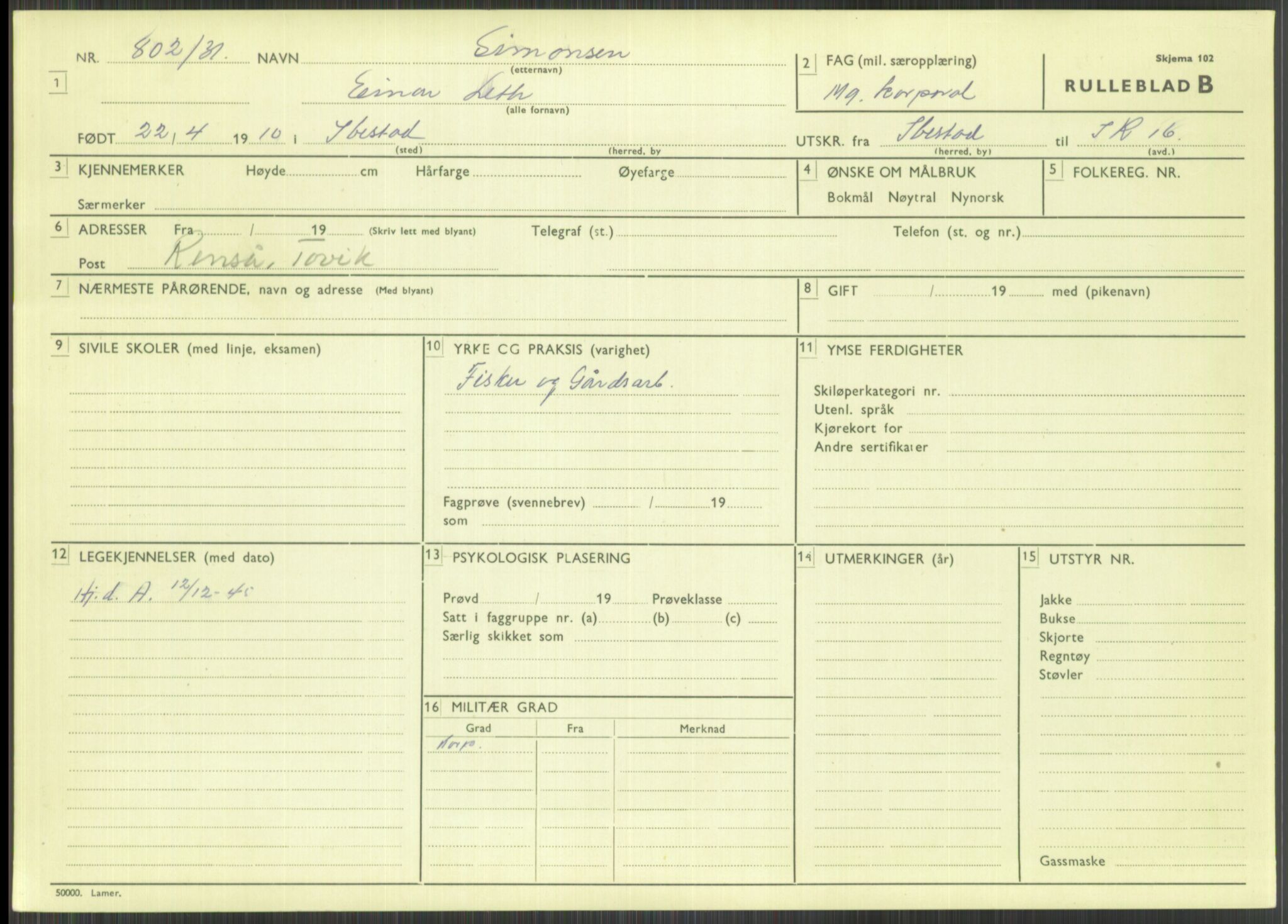 Forsvaret, Troms infanteriregiment nr. 16, AV/RA-RAFA-3146/P/Pa/L0015: Rulleblad for regimentets menige mannskaper, årsklasse 1931, 1931, p. 1077