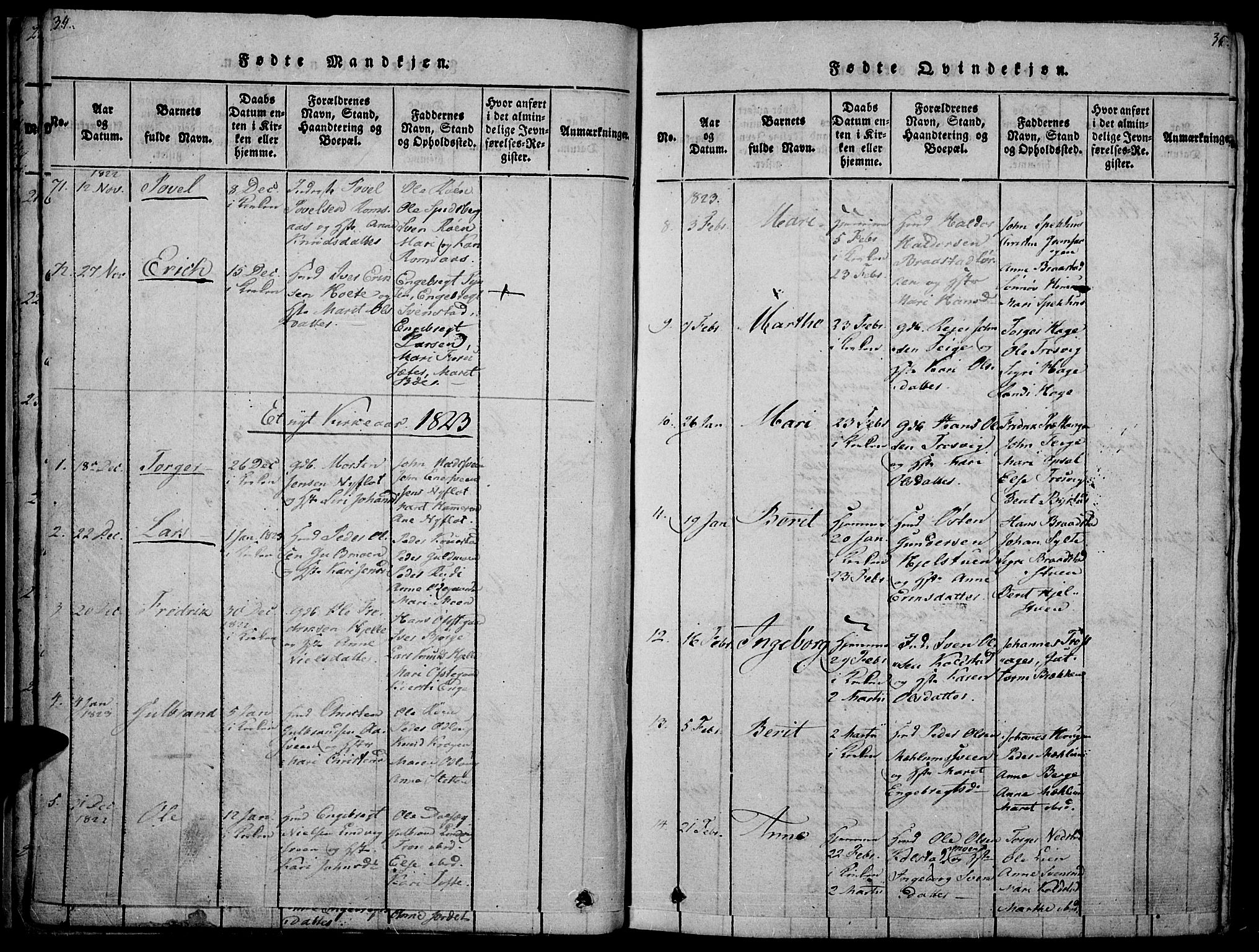Ringebu prestekontor, SAH/PREST-082/H/Ha/Haa/L0004: Parish register (official) no. 4, 1821-1839, p. 34-35