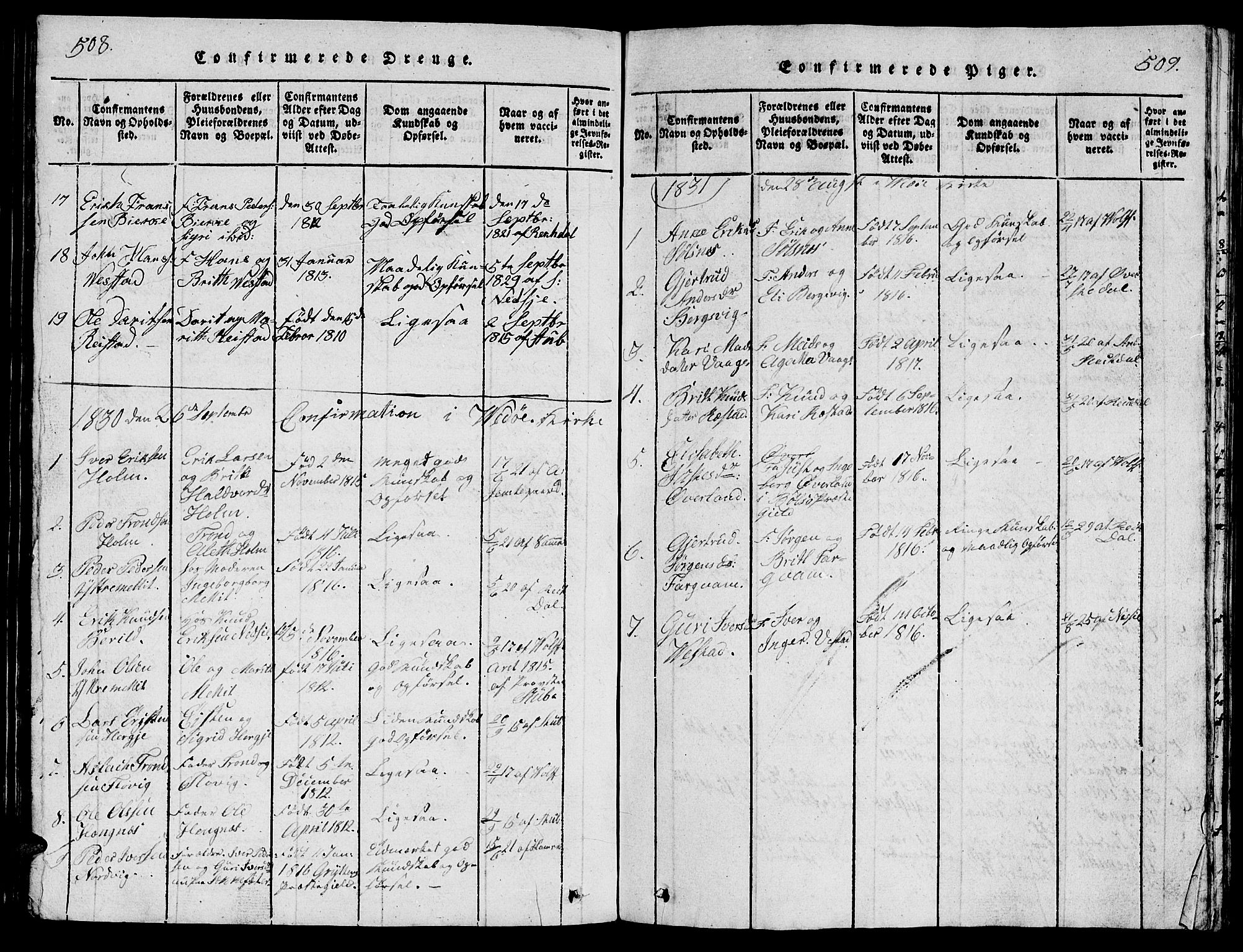 Ministerialprotokoller, klokkerbøker og fødselsregistre - Møre og Romsdal, AV/SAT-A-1454/547/L0610: Parish register (copy) no. 547C01, 1818-1839, p. 508-509