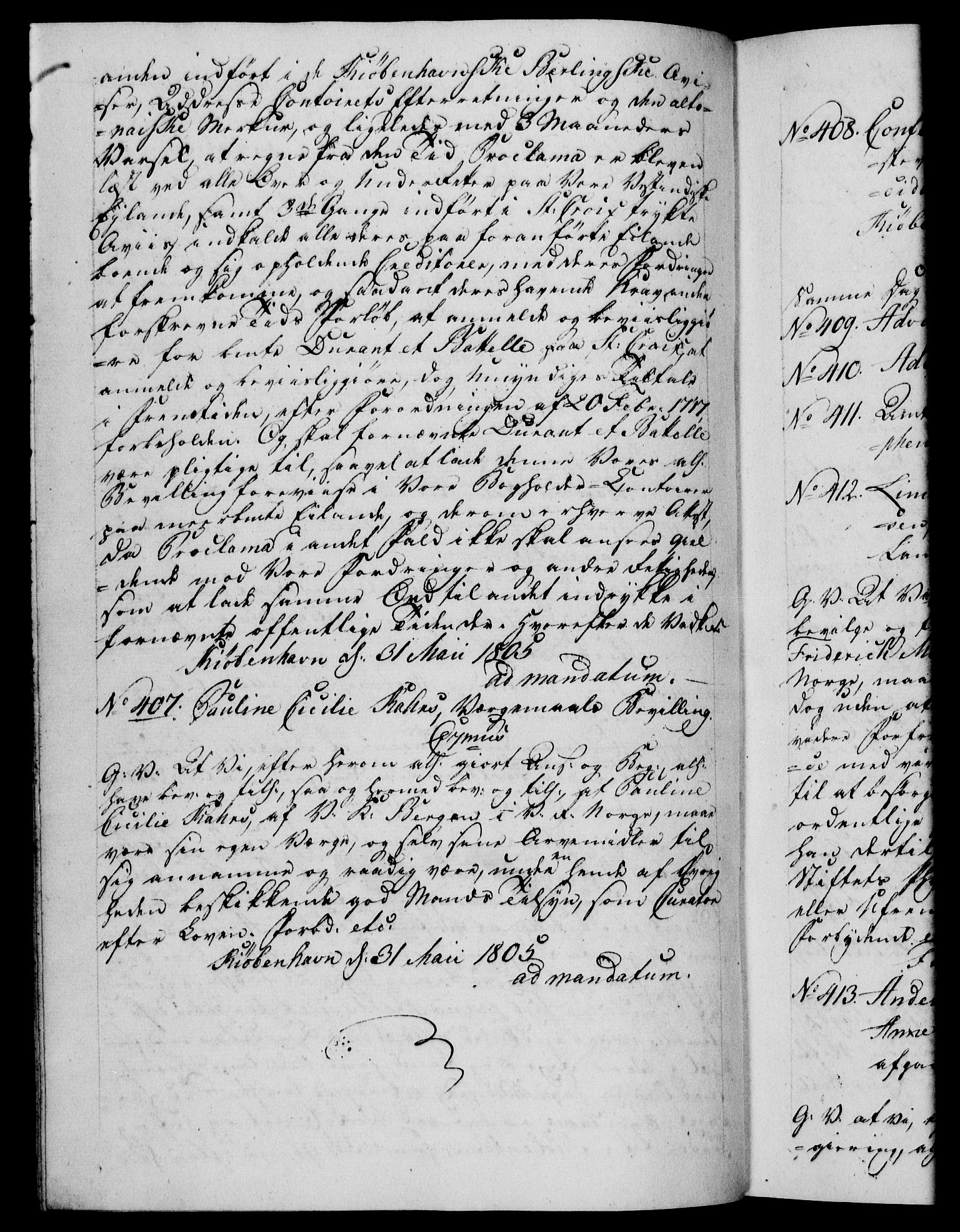Danske Kanselli 1800-1814, RA/EA-3024/H/Hf/Hfb/Hfba/L0003: Registranter, 1805-1807, p. 73b