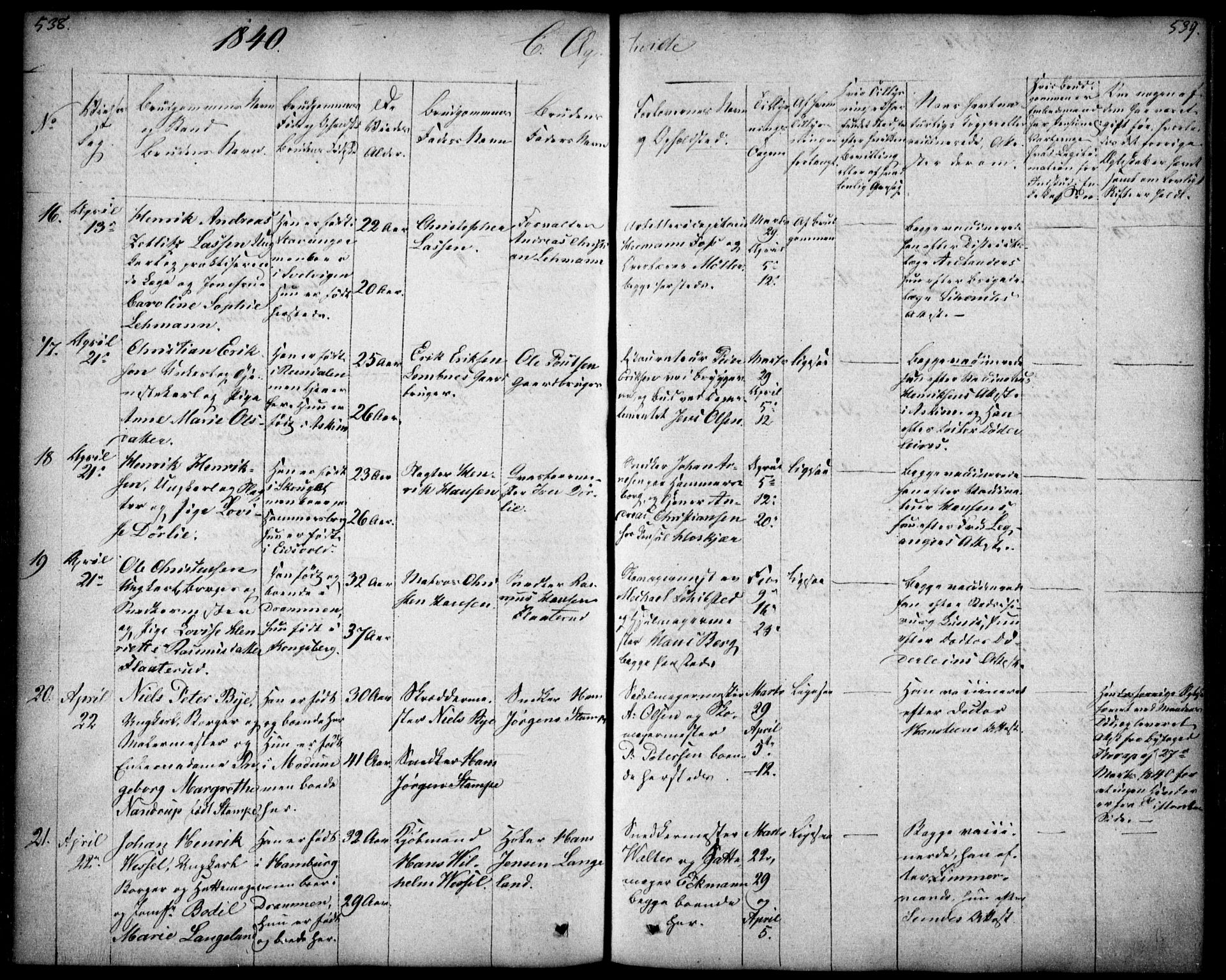 Oslo domkirke Kirkebøker, SAO/A-10752/F/Fa/L0019: Parish register (official) no. 19, 1828-1847, p. 538-539