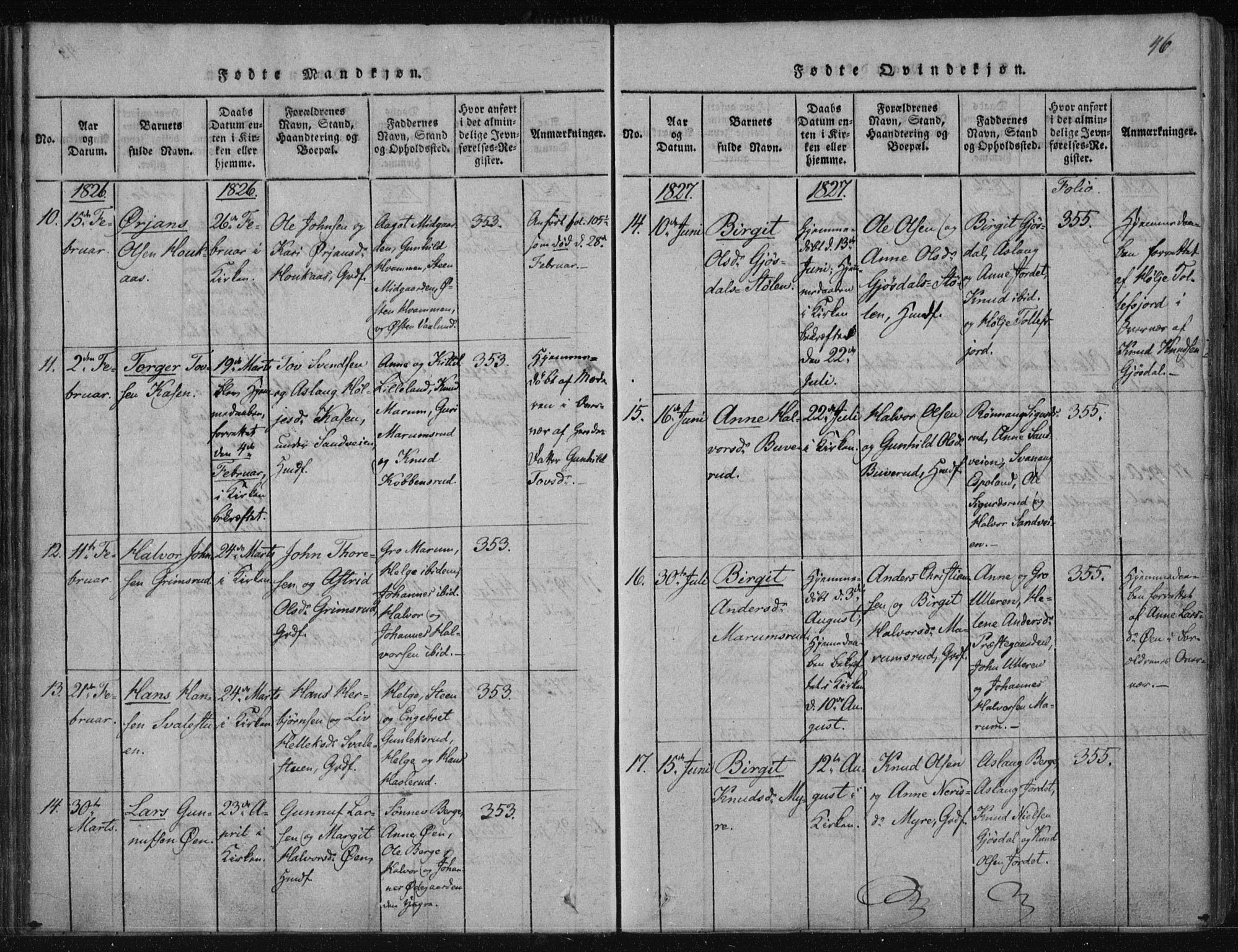 Tinn kirkebøker, AV/SAKO-A-308/F/Fa/L0004: Parish register (official) no. I 4, 1815-1843, p. 45b-46a