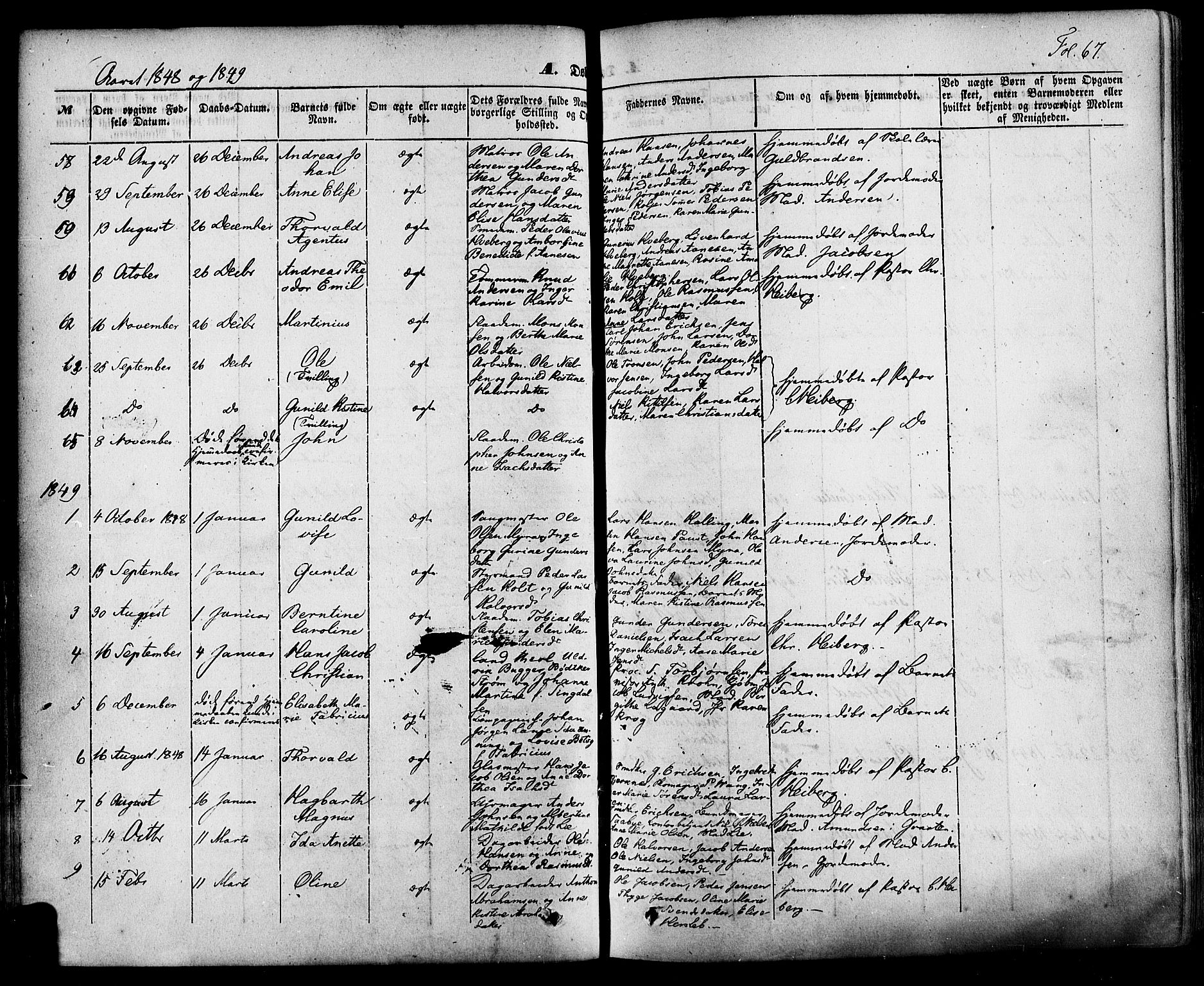 Skien kirkebøker, AV/SAKO-A-302/F/Fa/L0006a: Parish register (official) no. 6A, 1843-1856, p. 67