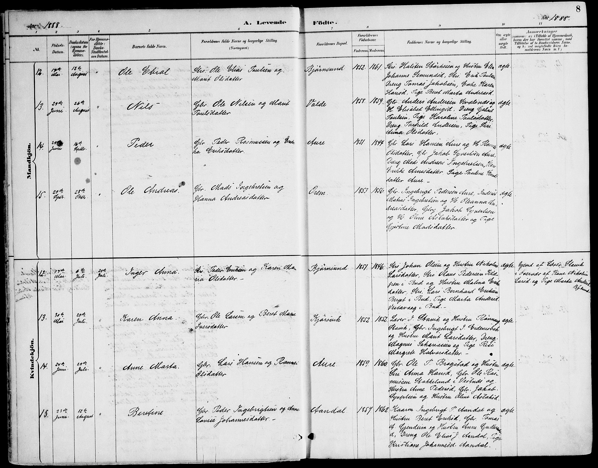 Ministerialprotokoller, klokkerbøker og fødselsregistre - Møre og Romsdal, AV/SAT-A-1454/565/L0750: Parish register (official) no. 565A04, 1887-1905, p. 8