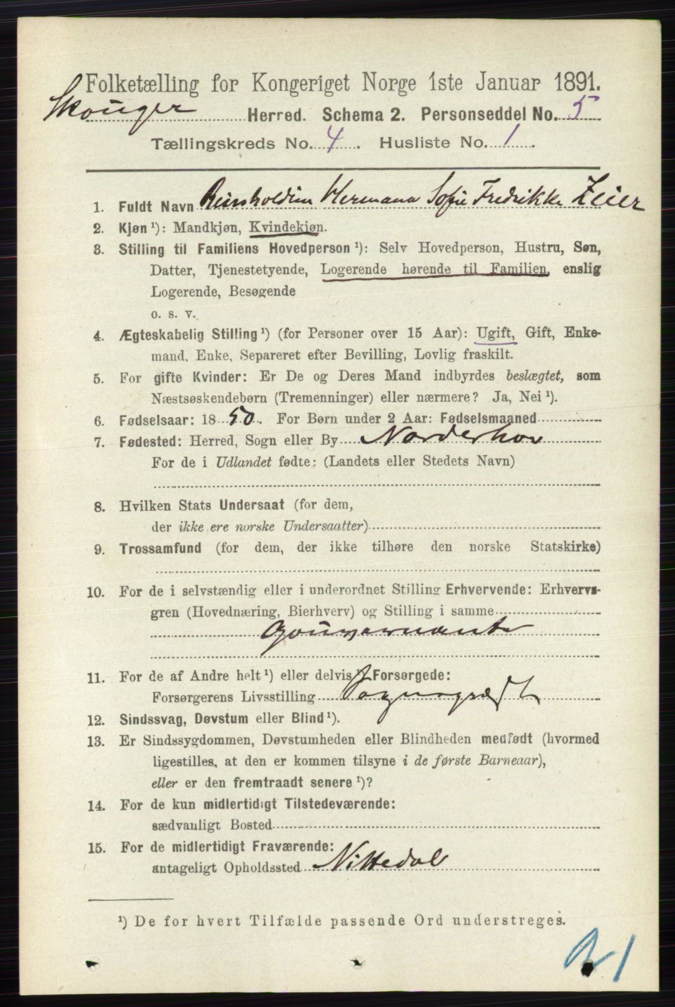 RA, 1891 census for 0712 Skoger, 1891, p. 2265