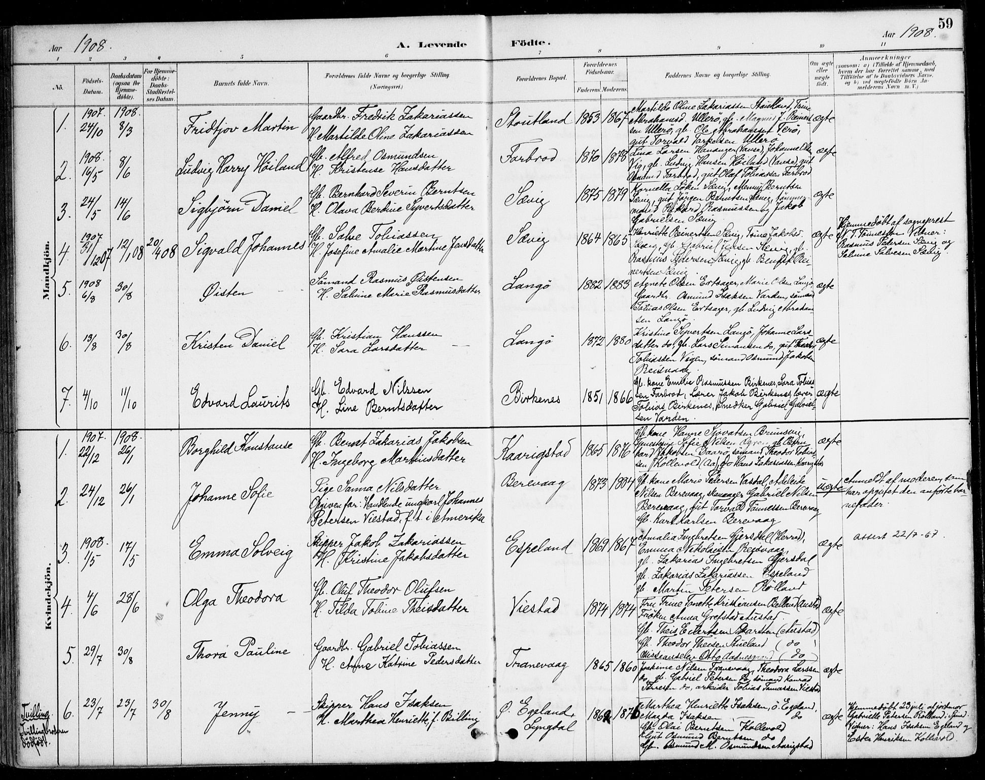 Herad sokneprestkontor, SAK/1111-0018/F/Fa/Fab/L0005: Parish register (official) no. A 5, 1886-1913, p. 59