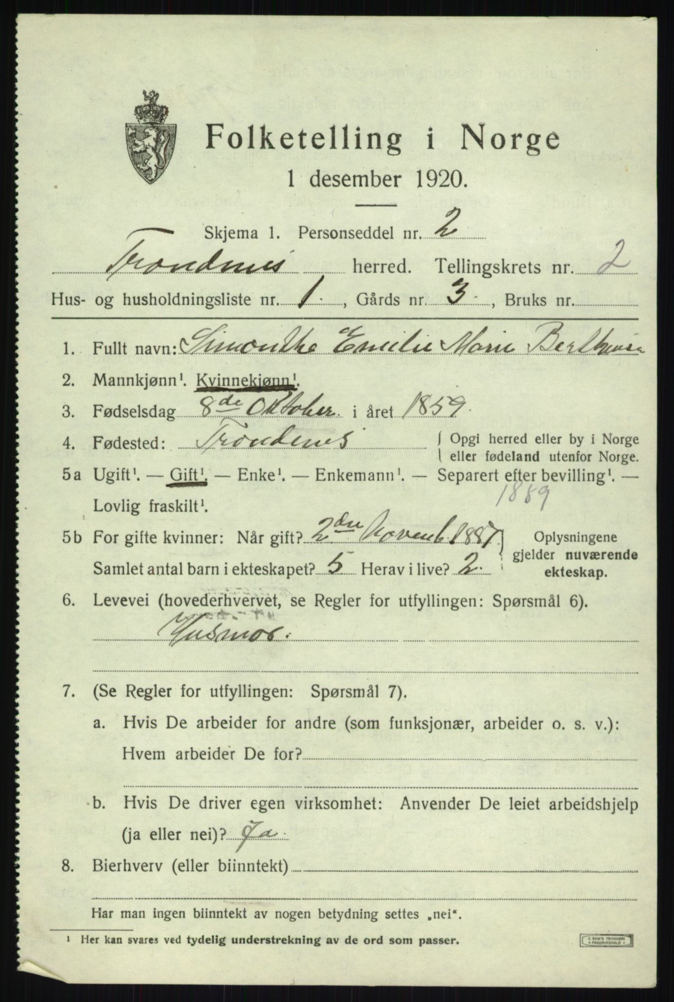 SATØ, 1920 census for Trondenes, 1920, p. 3658