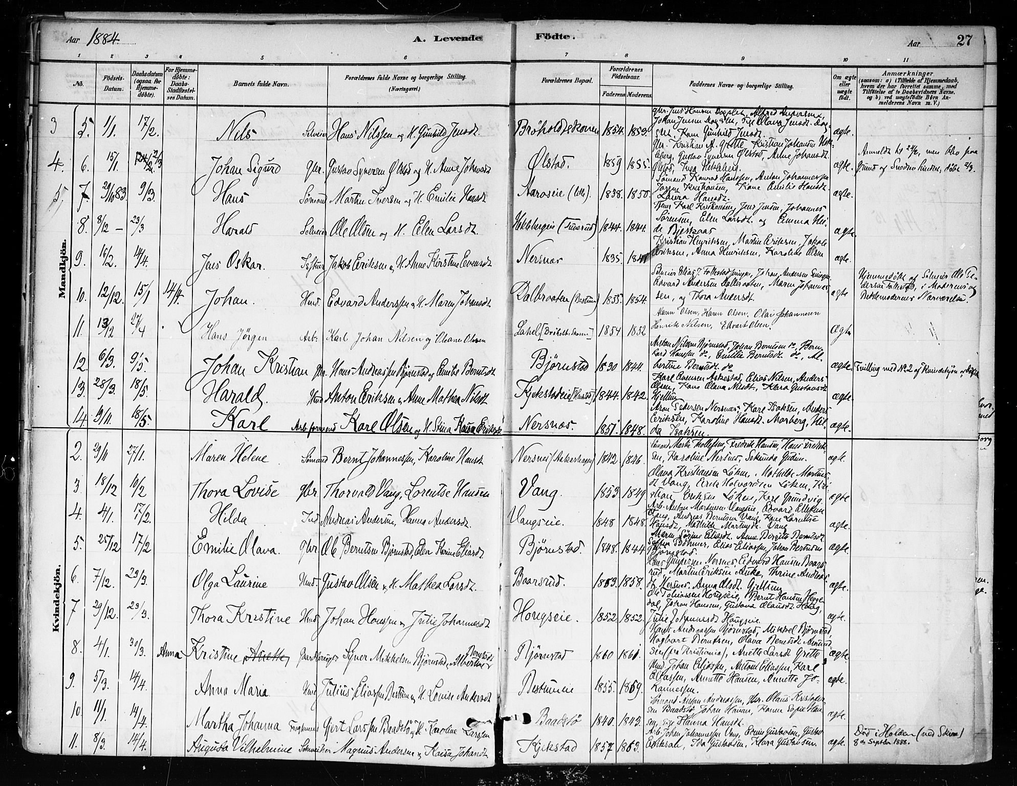 Røyken kirkebøker, AV/SAKO-A-241/F/Fa/L0008: Parish register (official) no. 8, 1880-1897, p. 27