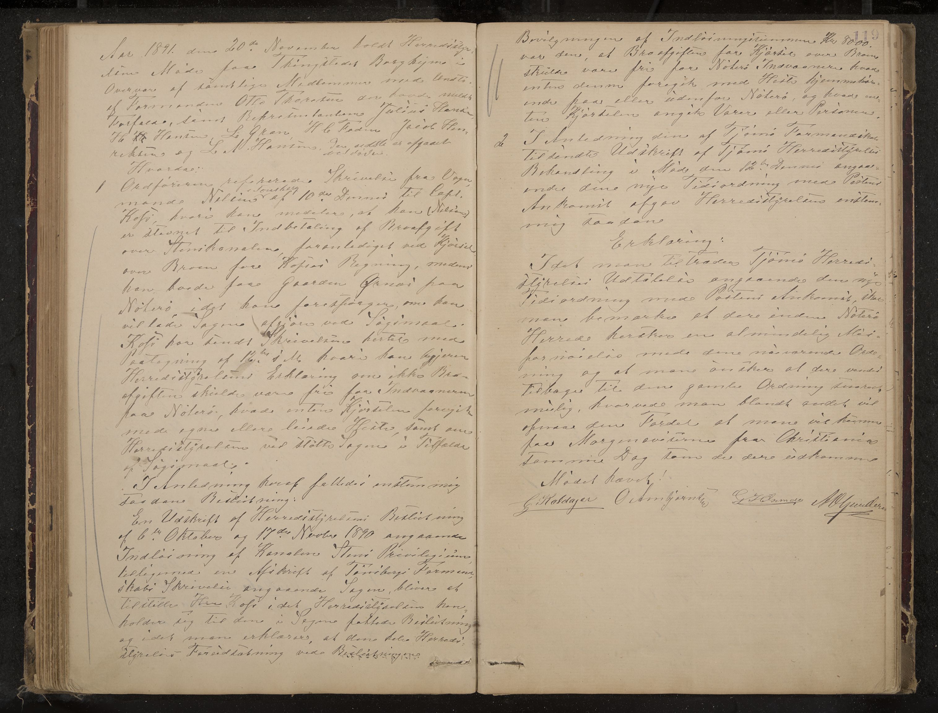 Nøtterøy formannskap og sentraladministrasjon, IKAK/0722021-1/A/Aa/L0004: Møtebok, 1887-1896, p. 119