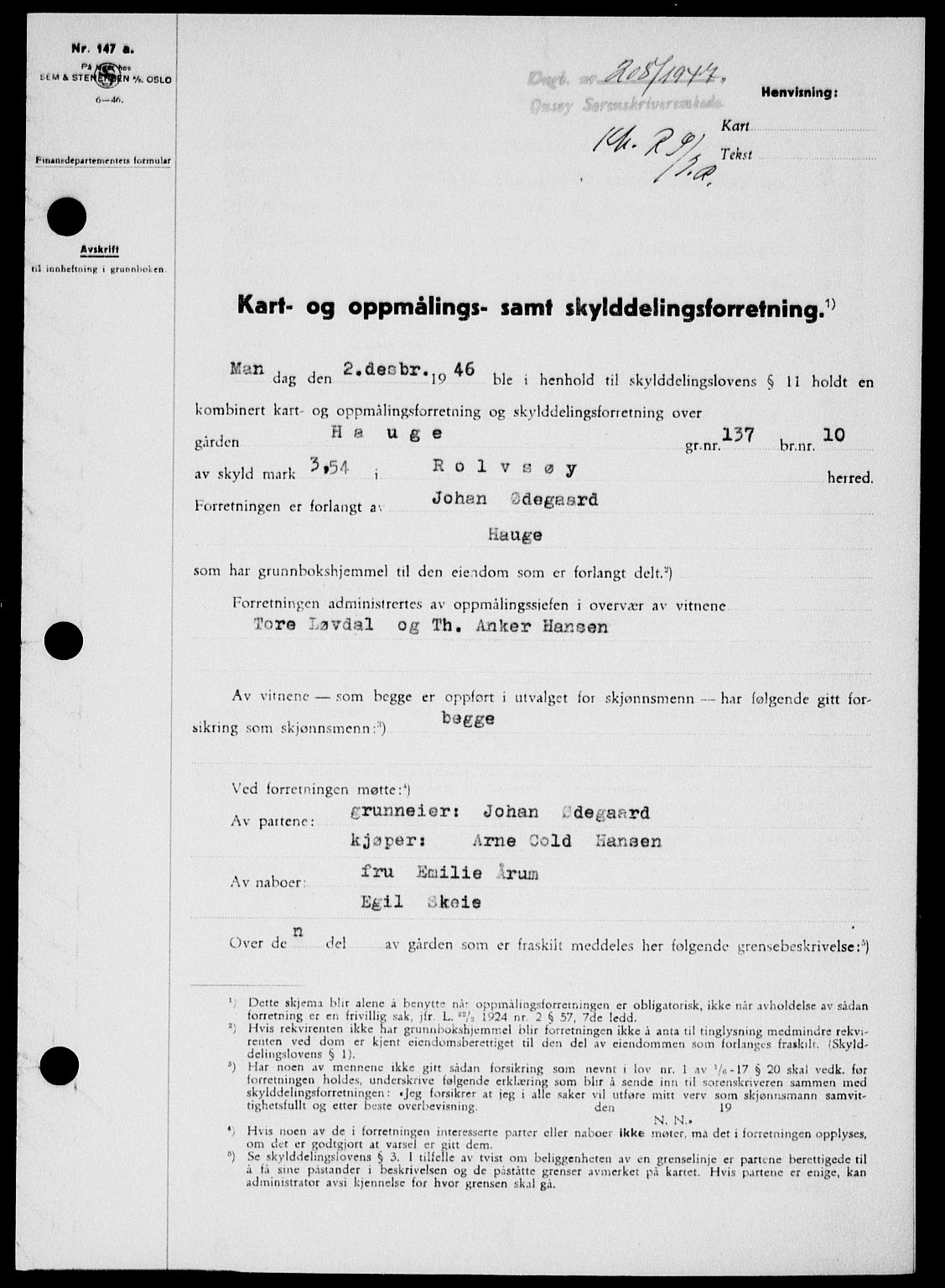 Onsøy sorenskriveri, SAO/A-10474/G/Ga/Gab/L0018: Mortgage book no. II A-18, 1946-1947, Diary no: : 208/1947