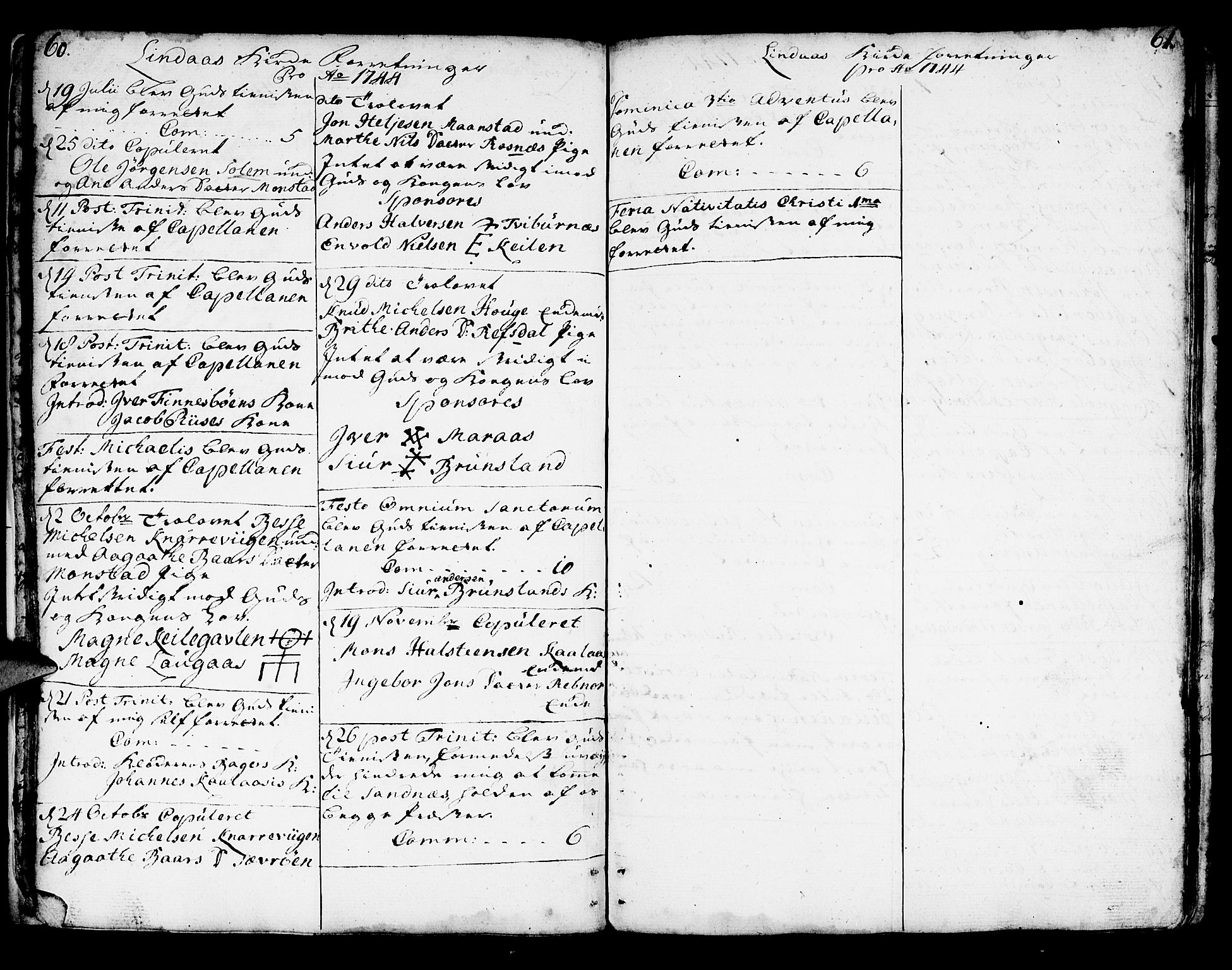 Lindås Sokneprestembete, SAB/A-76701/H/Haa: Parish register (official) no. A 2, 1740-1748, p. 60-61