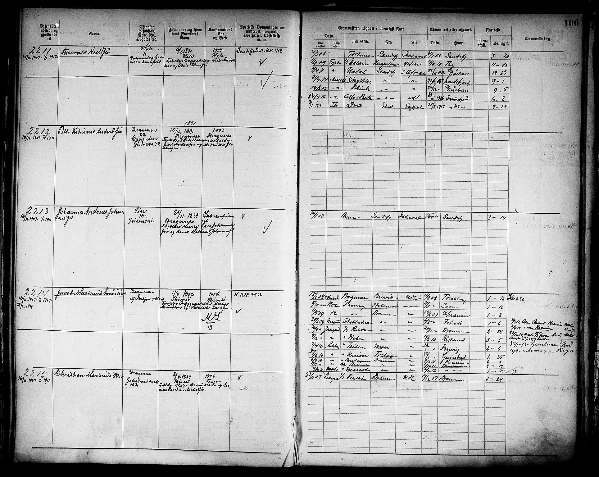 Drammen innrulleringsdistrikt, AV/SAKO-A-781/F/Fb/L0006: Annotasjonsrulle, 1905-1911, p. 108