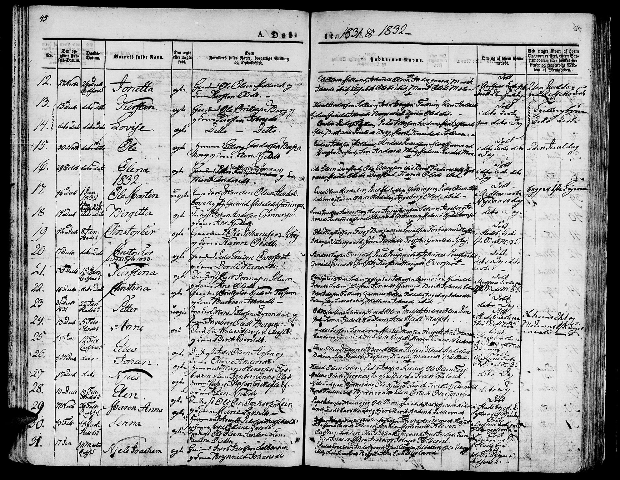 Ministerialprotokoller, klokkerbøker og fødselsregistre - Sør-Trøndelag, AV/SAT-A-1456/646/L0609: Parish register (official) no. 646A07, 1826-1838, p. 45