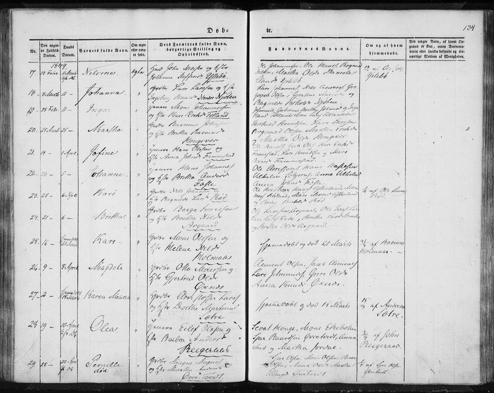 Lindås Sokneprestembete, AV/SAB-A-76701/H/Haa/Haaa/L0010: Parish register (official) no. A 10, 1842-1862, p. 134