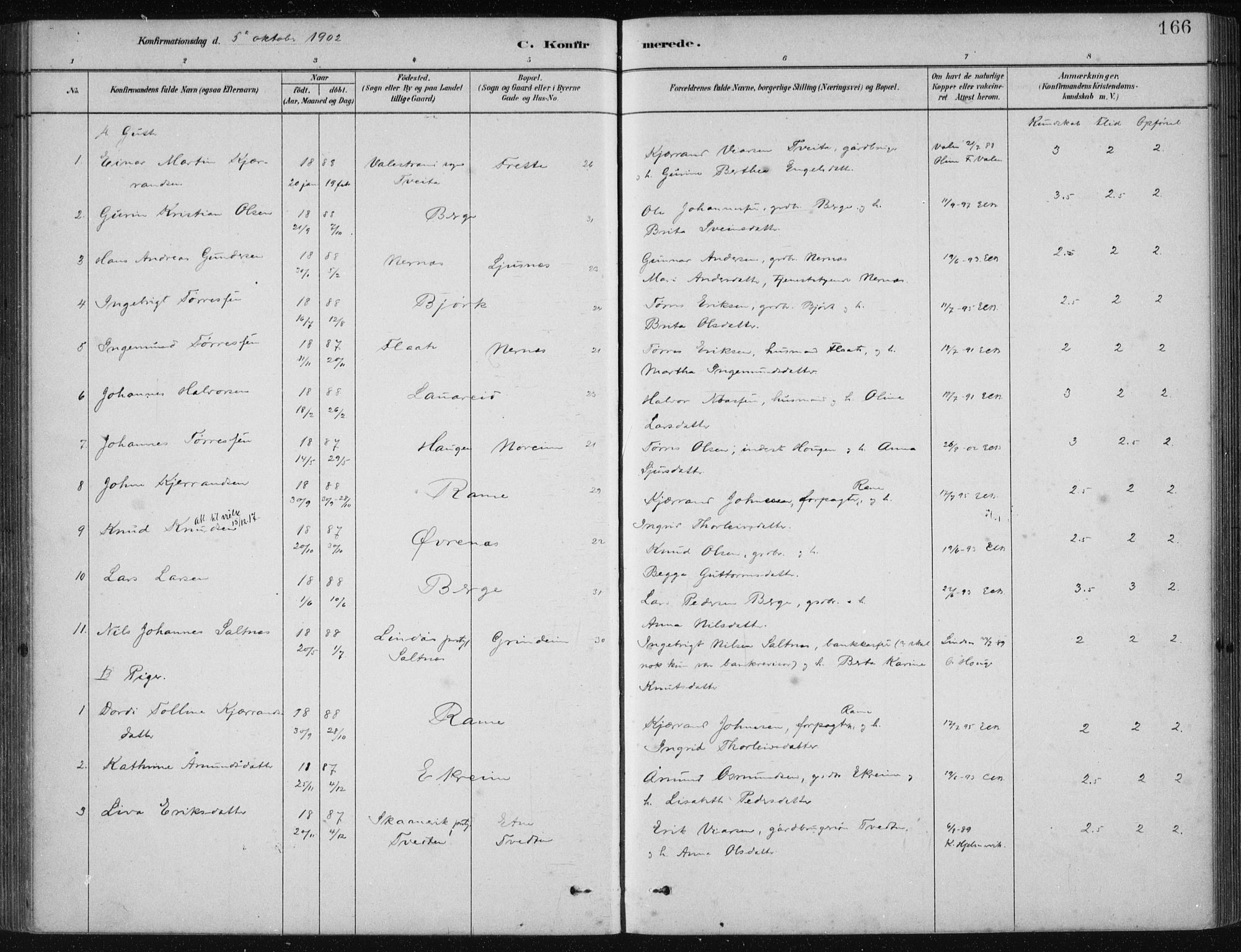 Etne sokneprestembete, SAB/A-75001/H/Haa: Parish register (official) no. D  1, 1879-1919, p. 166