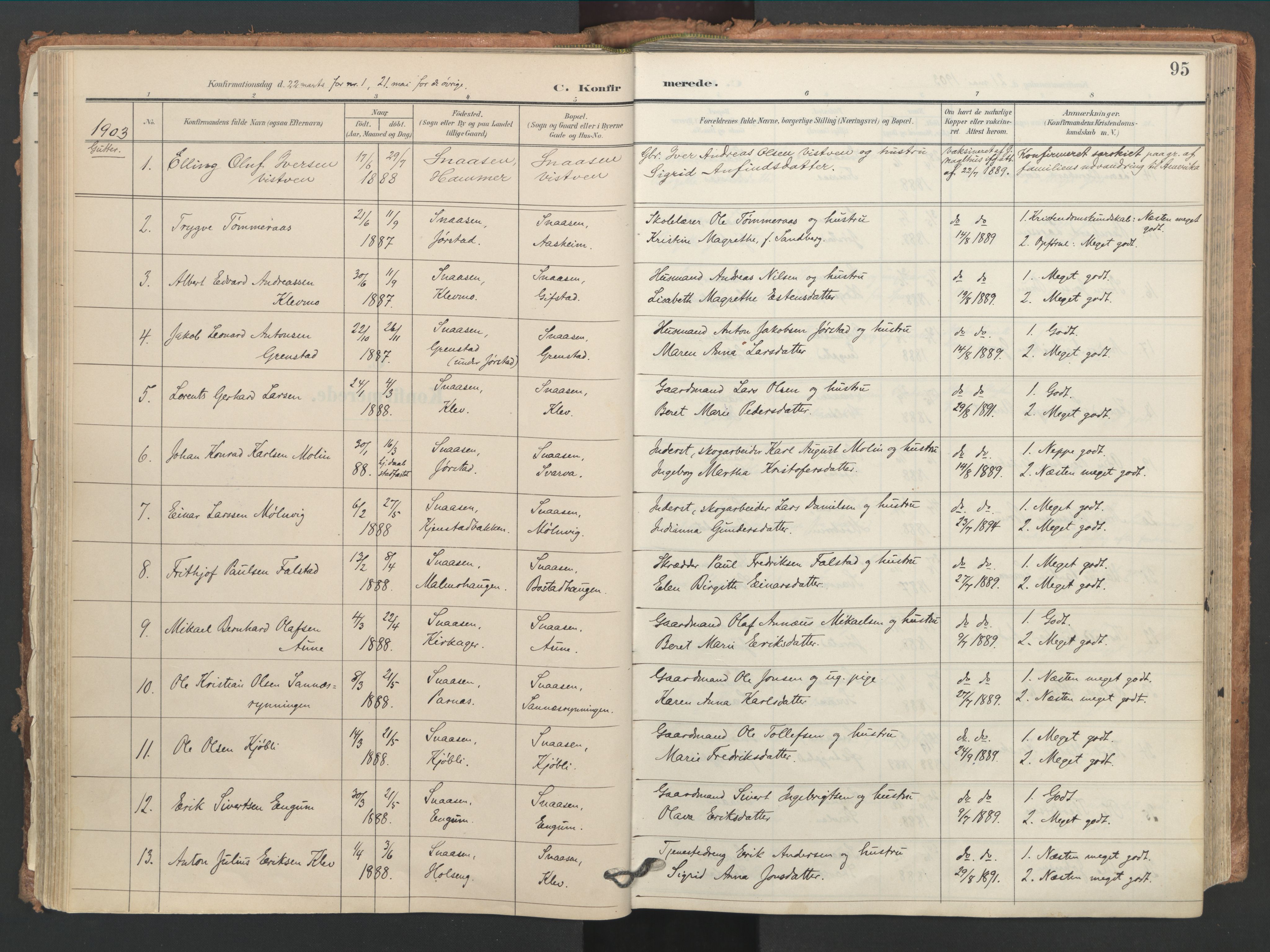 Ministerialprotokoller, klokkerbøker og fødselsregistre - Nord-Trøndelag, SAT/A-1458/749/L0477: Parish register (official) no. 749A11, 1902-1927, p. 95