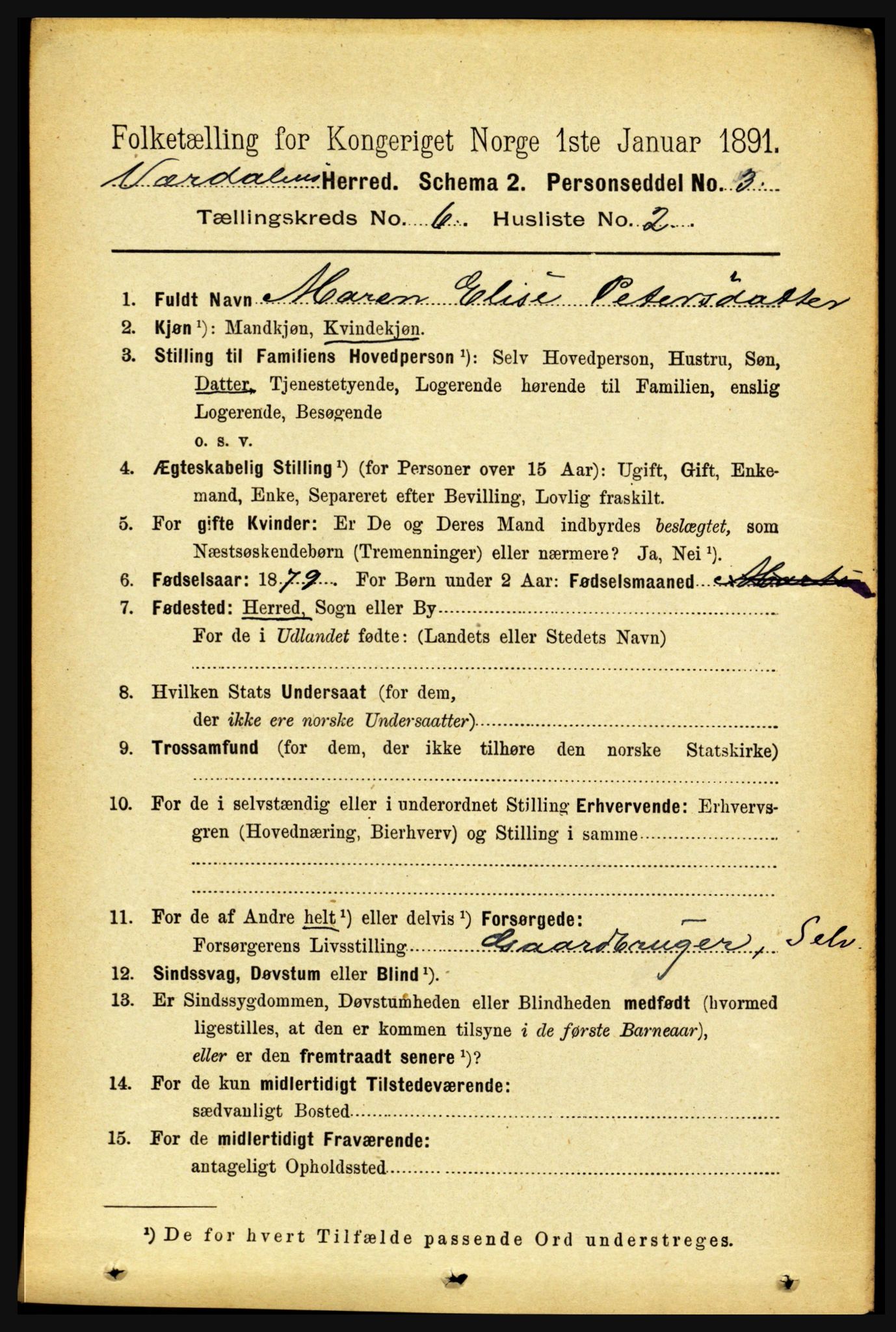 RA, 1891 census for 1721 Verdal, 1891, p. 3565