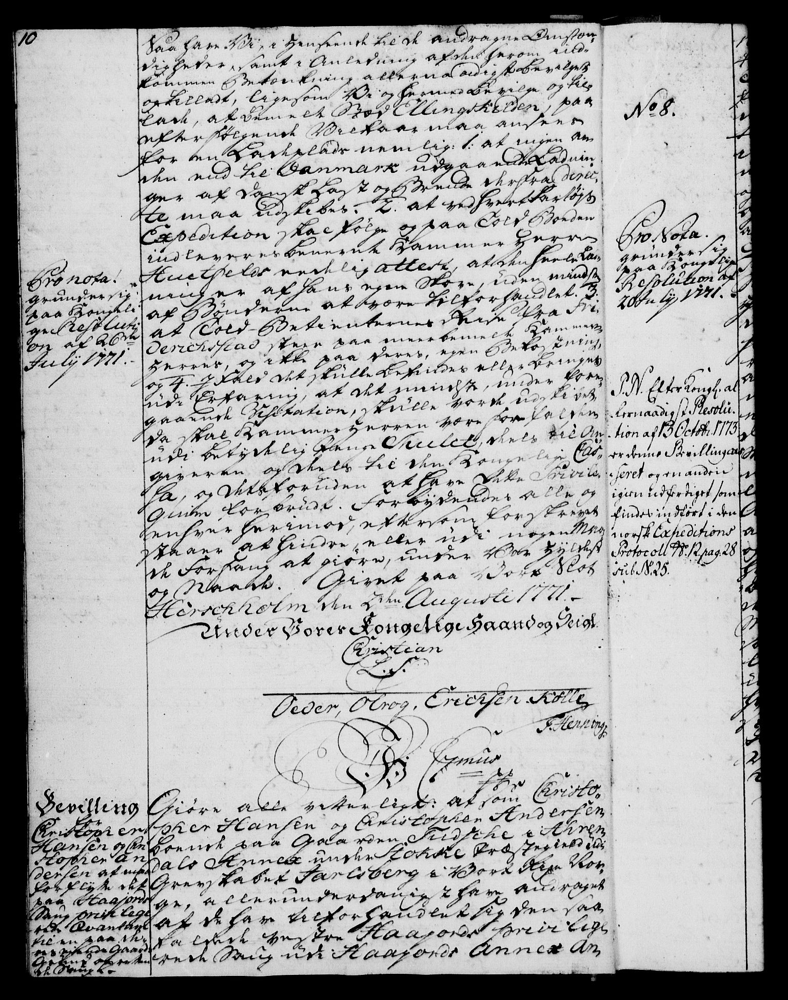 Rentekammeret, Kammerkanselliet, AV/RA-EA-3111/G/Gg/Gga/L0009: Norsk ekspedisjonsprotokoll med register (merket RK 53.9), 1771-1773, p. 10