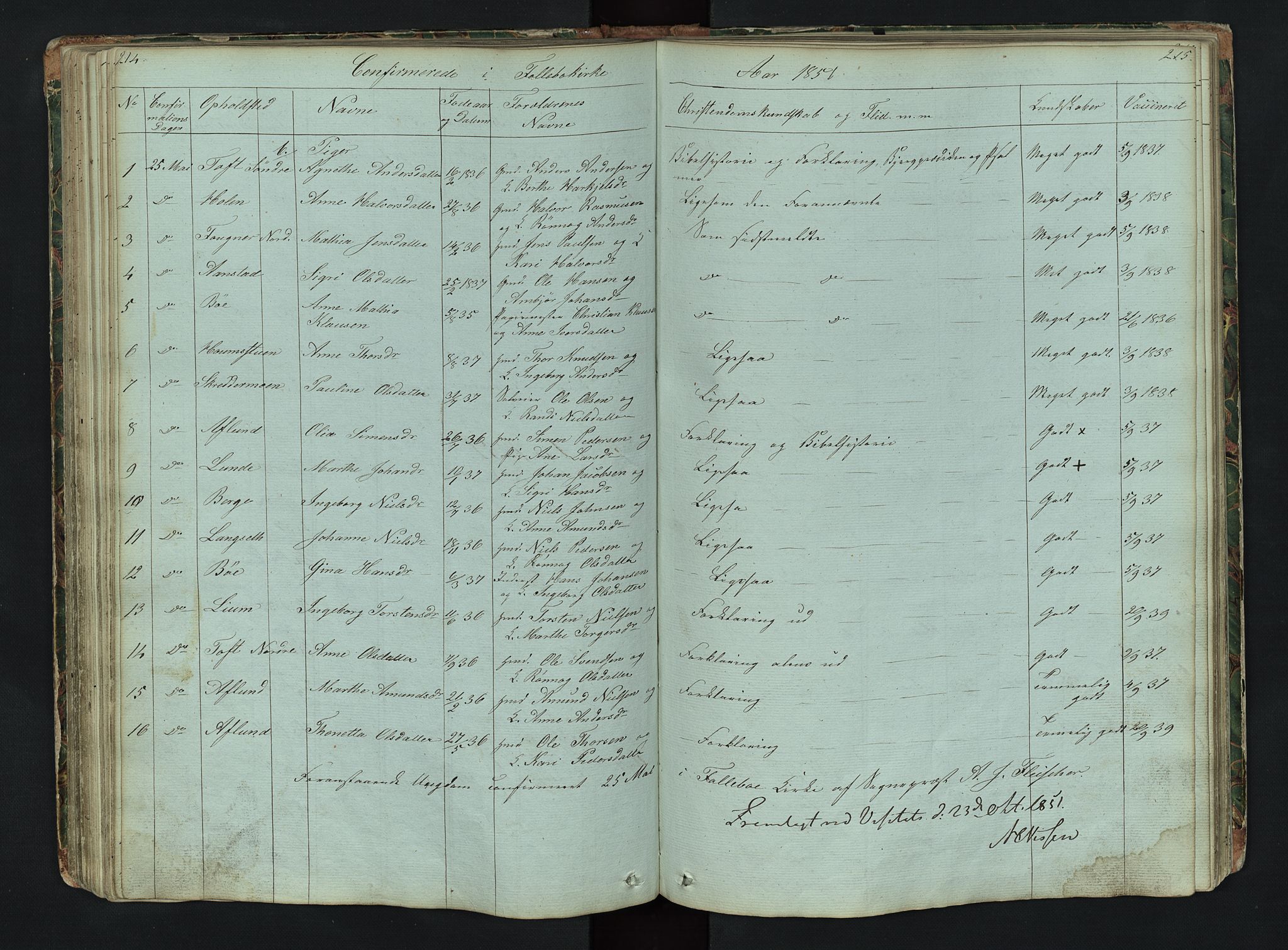 Gausdal prestekontor, SAH/PREST-090/H/Ha/Hab/L0006: Parish register (copy) no. 6, 1846-1893, p. 214-215