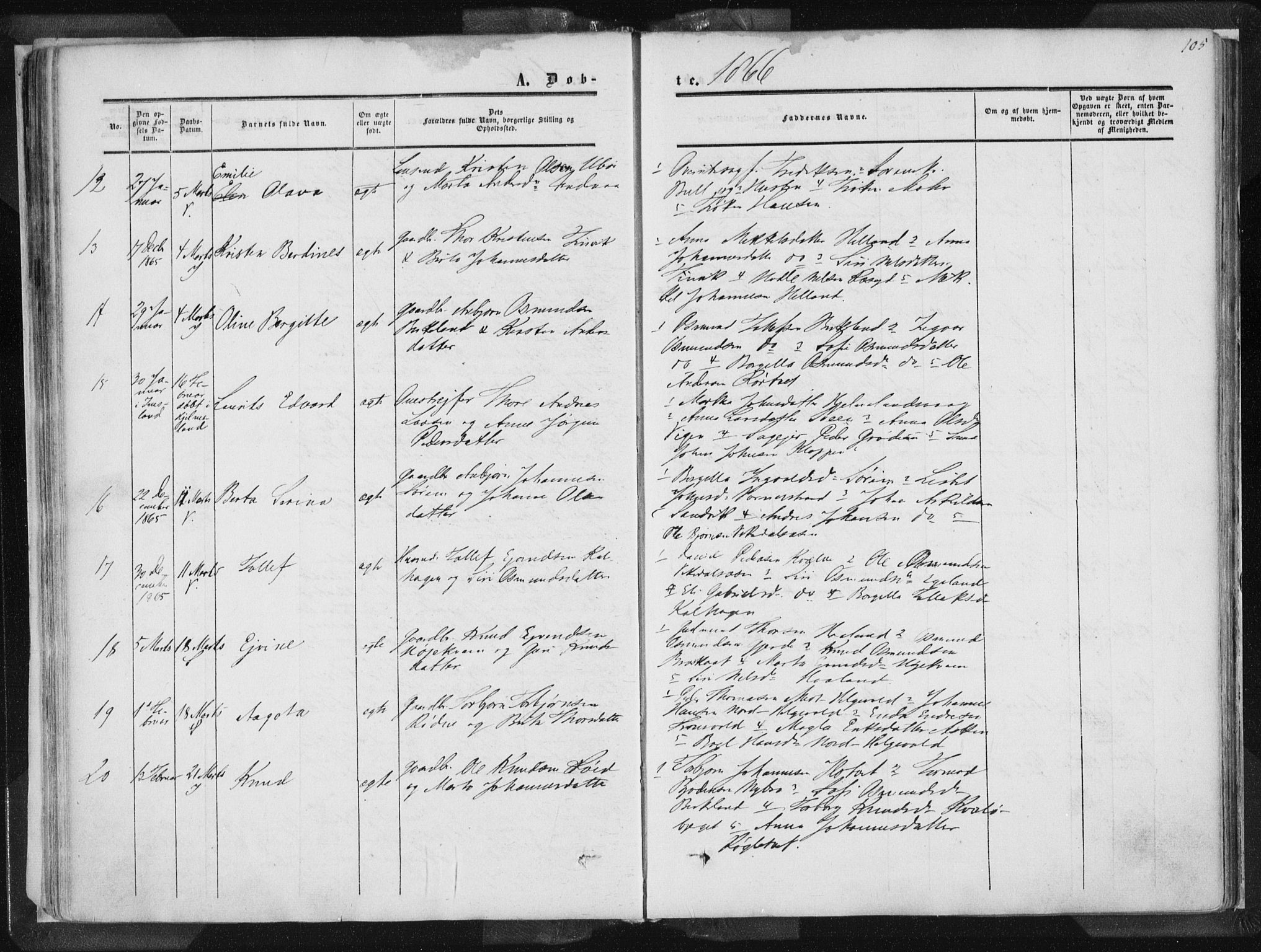 Vikedal sokneprestkontor, AV/SAST-A-101840/01/IV: Parish register (official) no. A 6.1, 1851-1867, p. 105