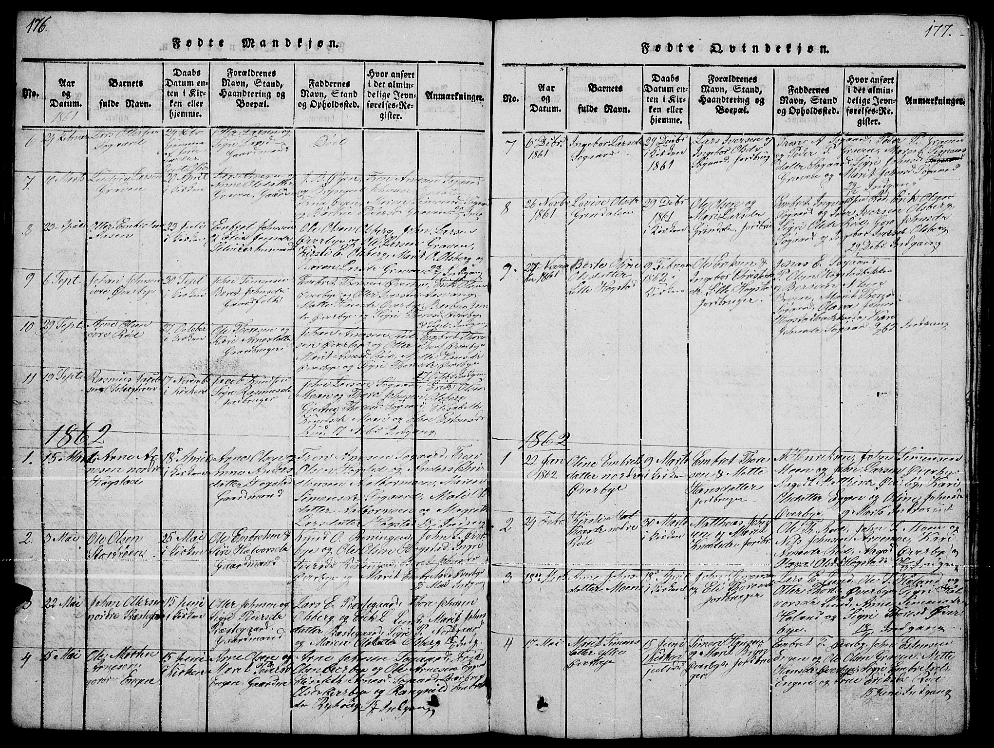 Tynset prestekontor, SAH/PREST-058/H/Ha/Hab/L0004: Parish register (copy) no. 4, 1814-1879, p. 176-177