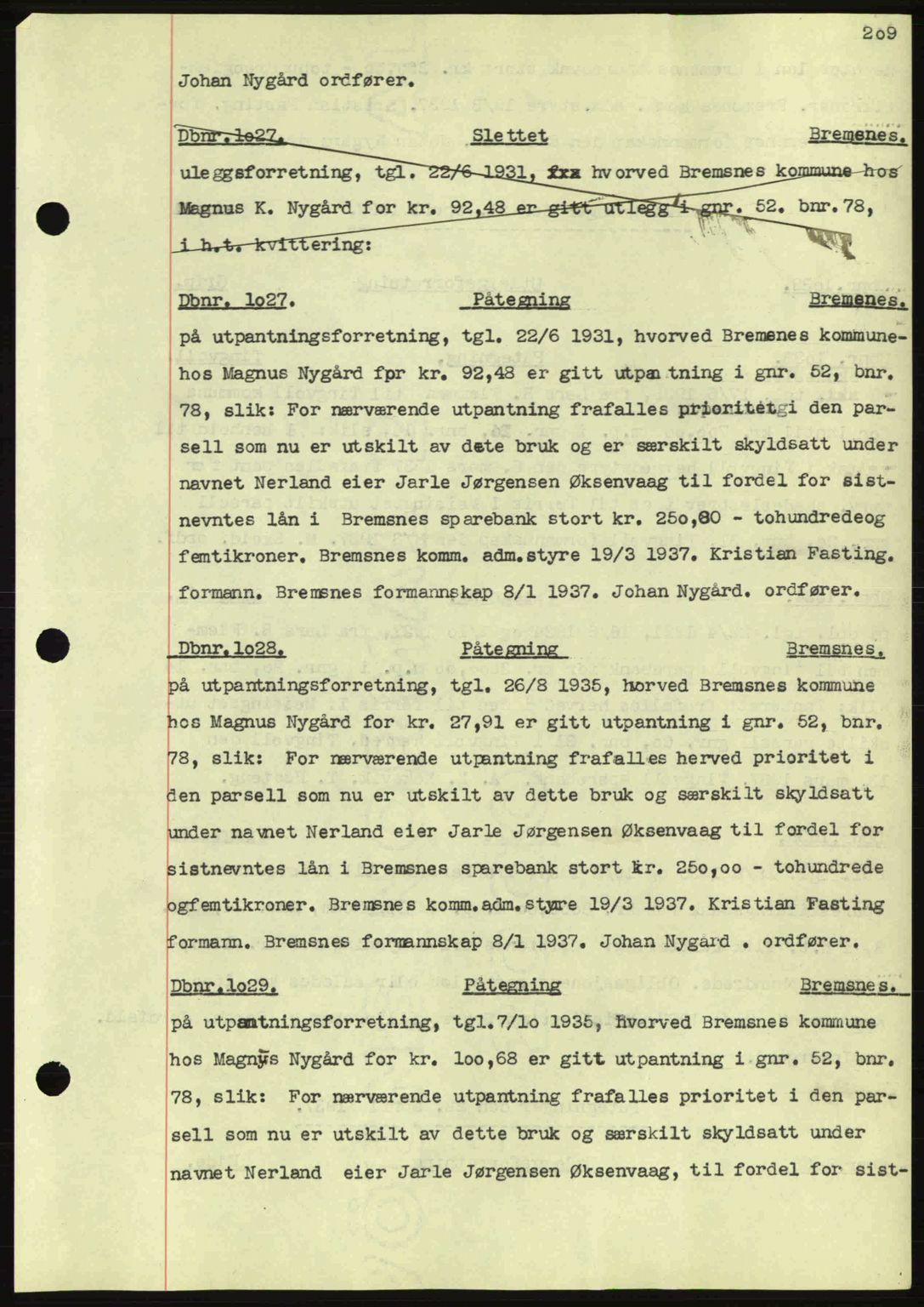 Nordmøre sorenskriveri, AV/SAT-A-4132/1/2/2Ca: Mortgage book no. C80, 1936-1939, Diary no: : 1027/1937