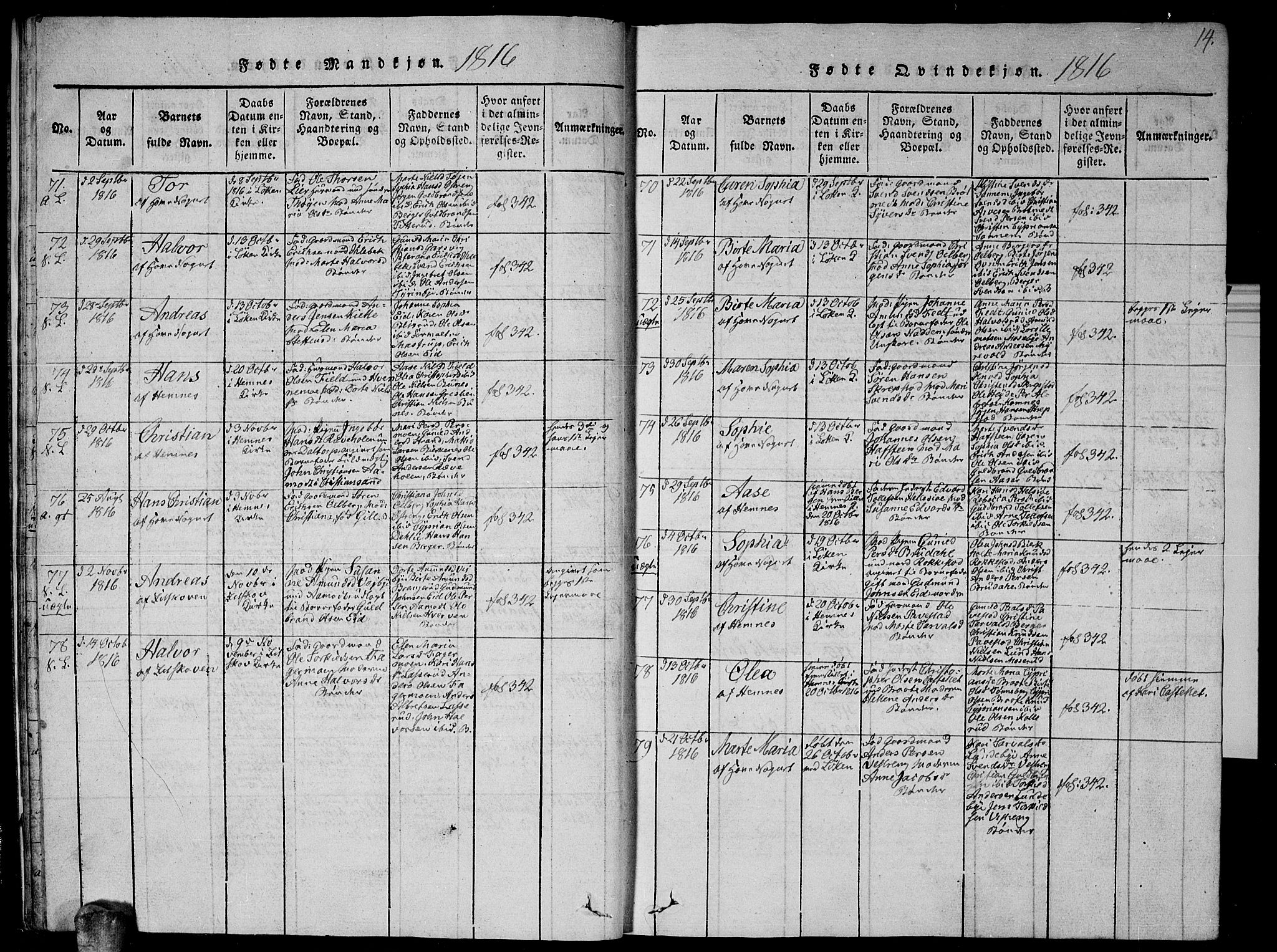 Høland prestekontor Kirkebøker, AV/SAO-A-10346a/G/Ga/L0001: Parish register (copy) no. I 1, 1814-1827, p. 14