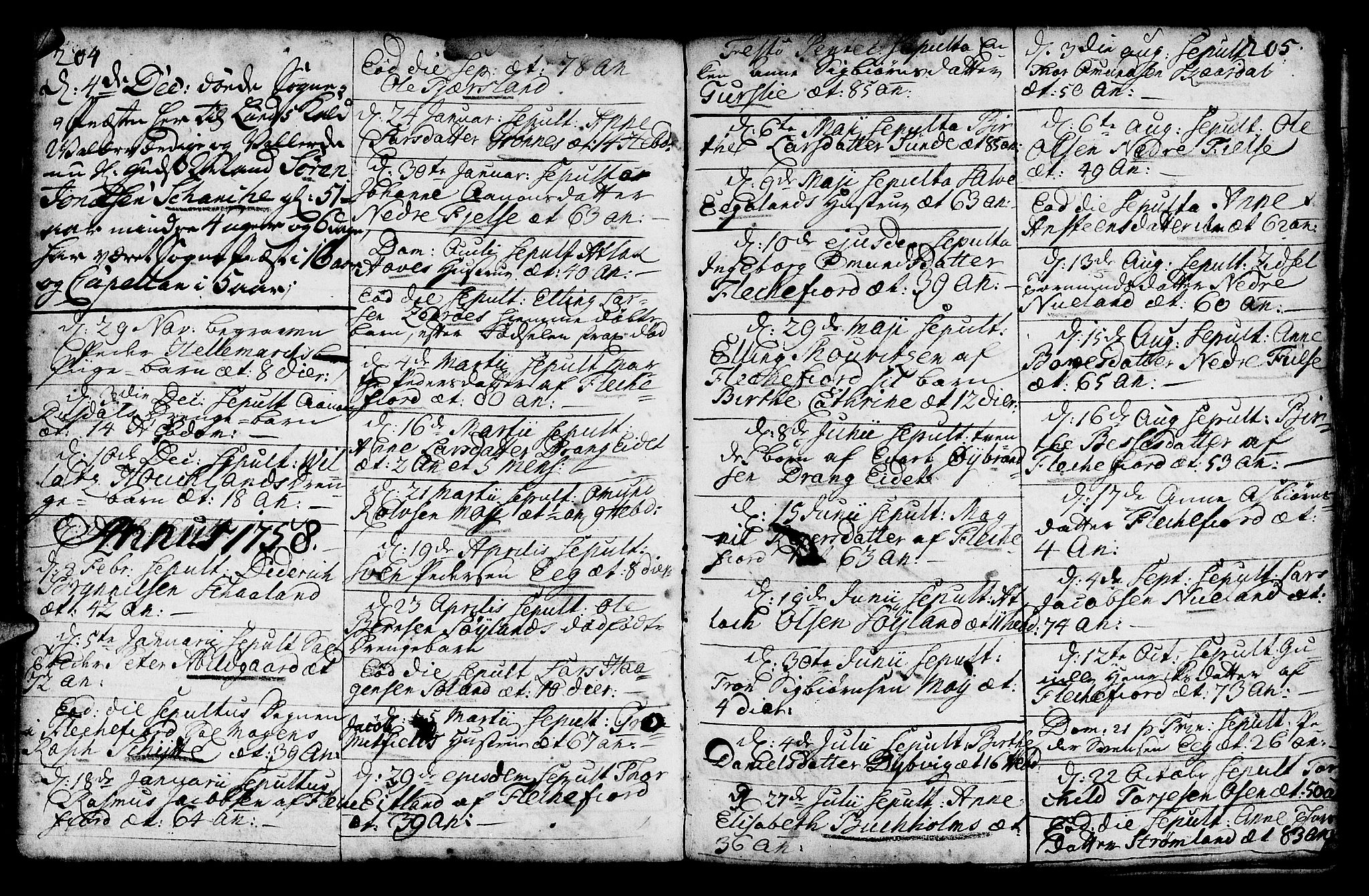 Lund sokneprestkontor, AV/SAST-A-101809/S06/L0002: Parish register (official) no. A 2, 1738-1760, p. 204-205