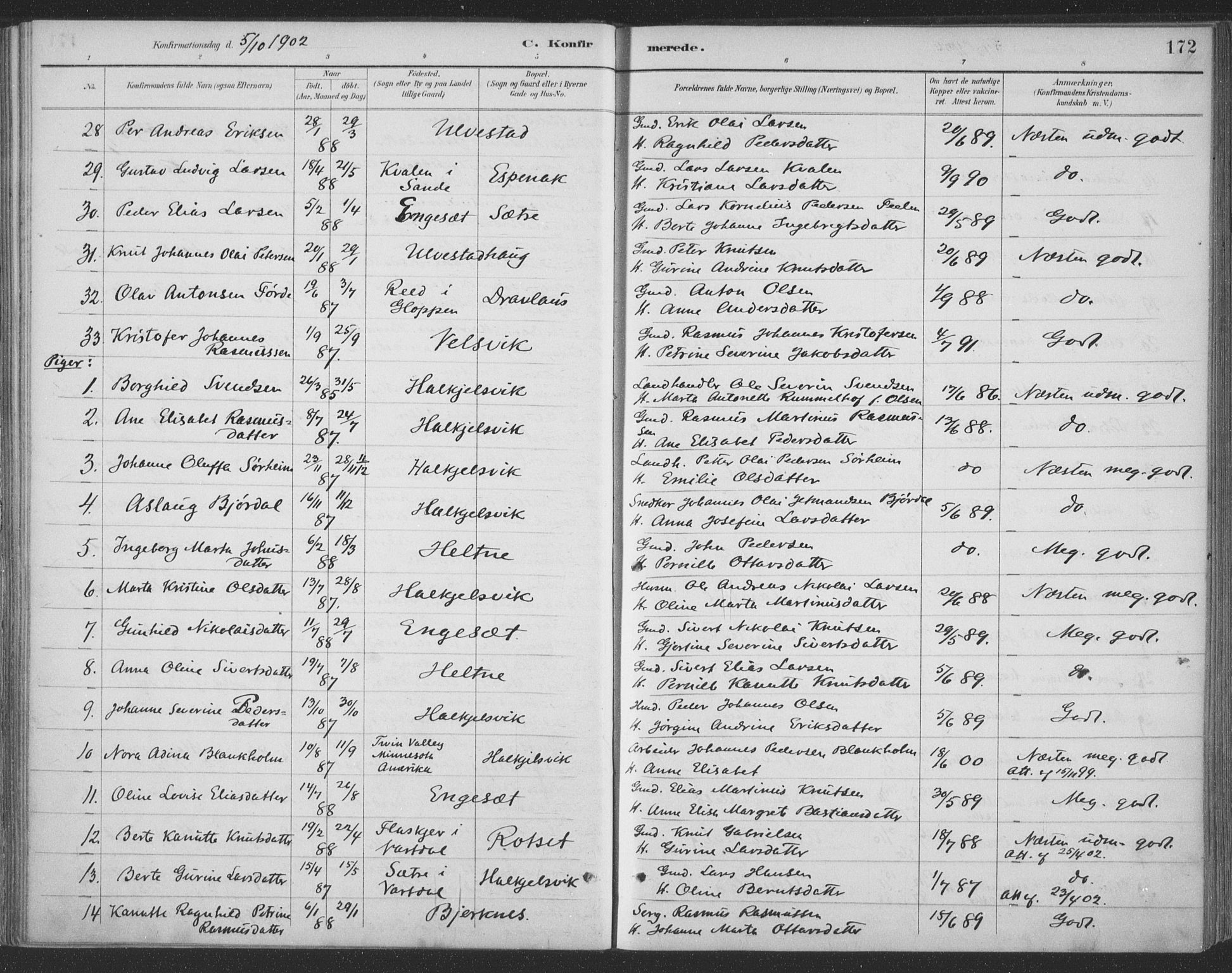 Ministerialprotokoller, klokkerbøker og fødselsregistre - Møre og Romsdal, AV/SAT-A-1454/511/L0142: Parish register (official) no. 511A09, 1891-1905, p. 172