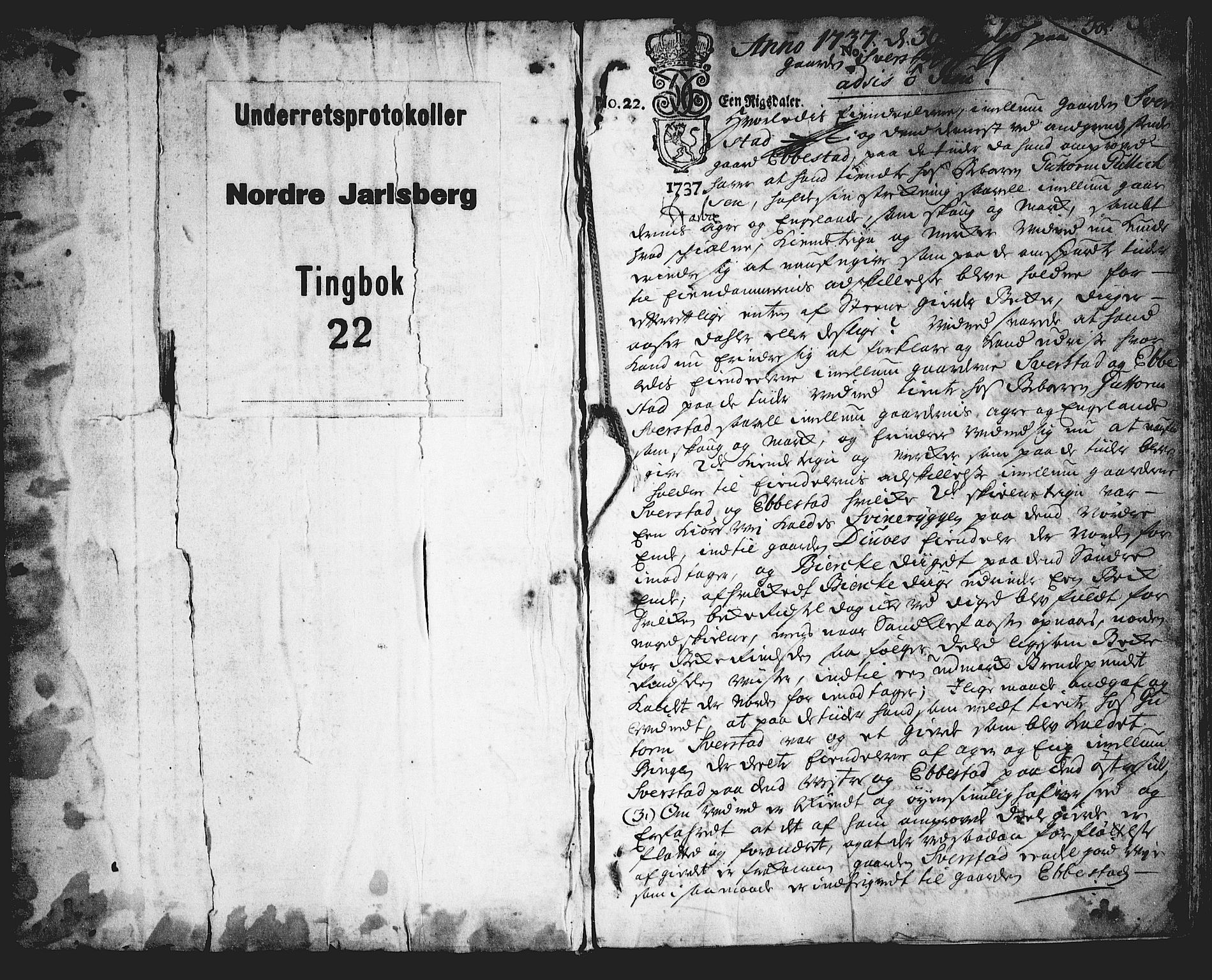 Nordre Jarlsberg sorenskriveri, SAKO/A-80/F/Fa/Faa/L0022: Tingbok, 1737-1743, p. 1