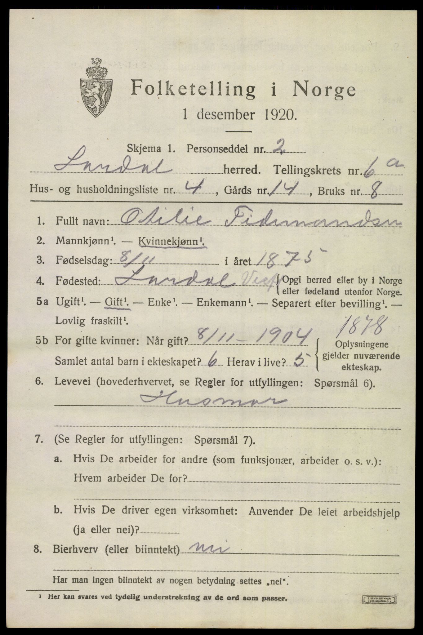 SAKO, 1920 census for Lardal, 1920, p. 5575