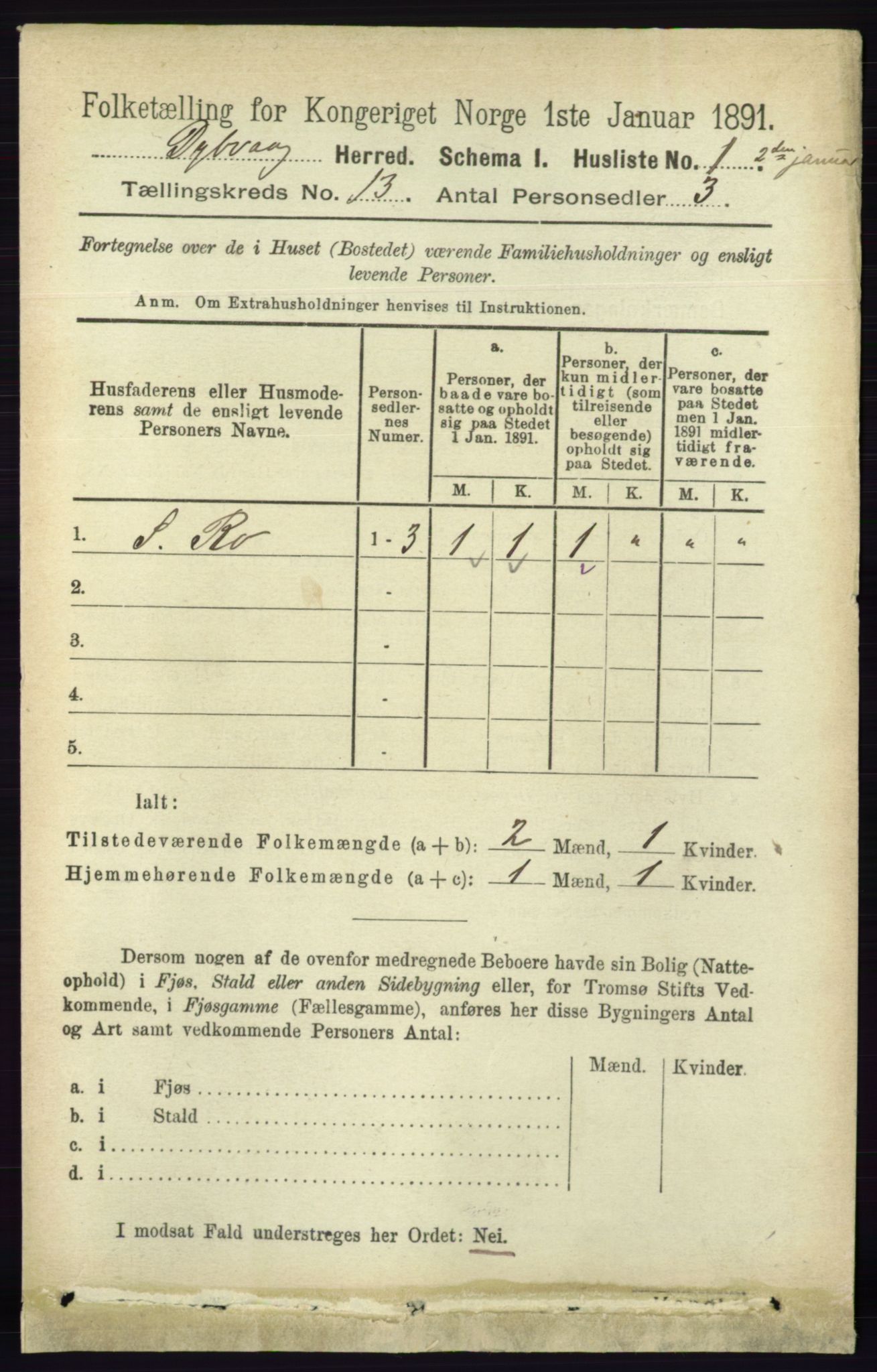 RA, 1891 census for 0915 Dypvåg, 1891, p. 5227