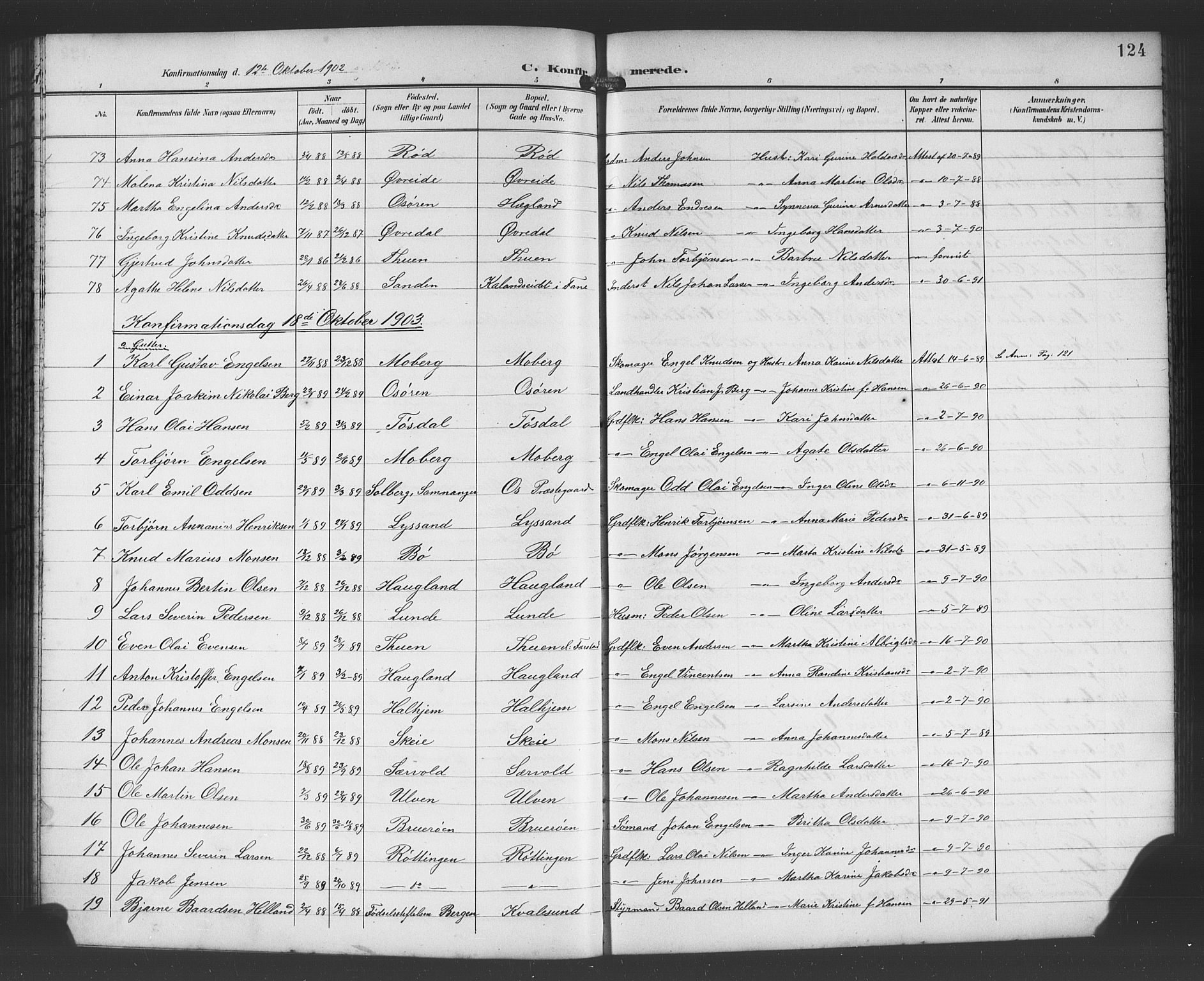 Os sokneprestembete, SAB/A-99929: Parish register (copy) no. A 3, 1897-1913, p. 124