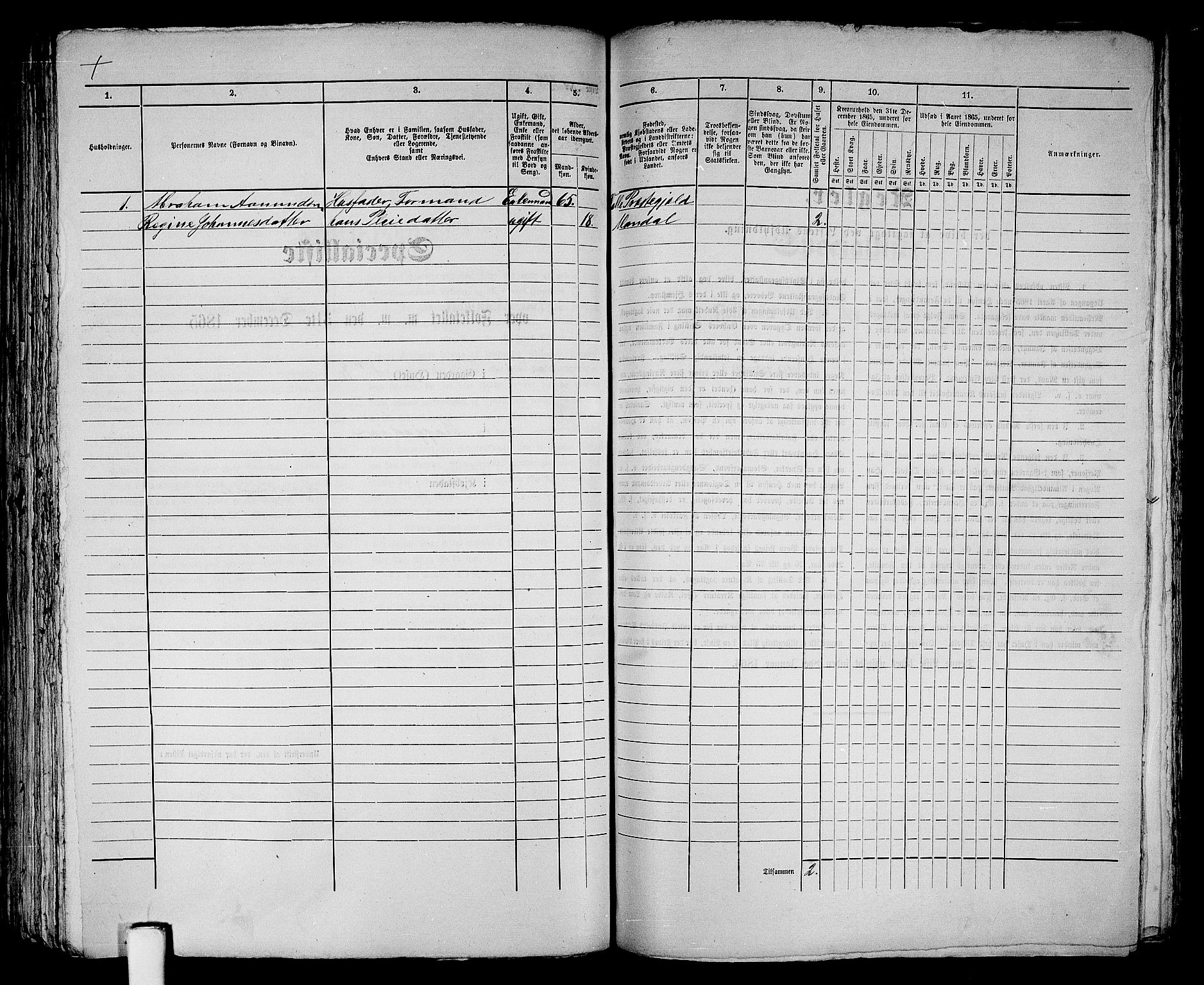 RA, 1865 census for Mandal/Mandal, 1865, p. 319