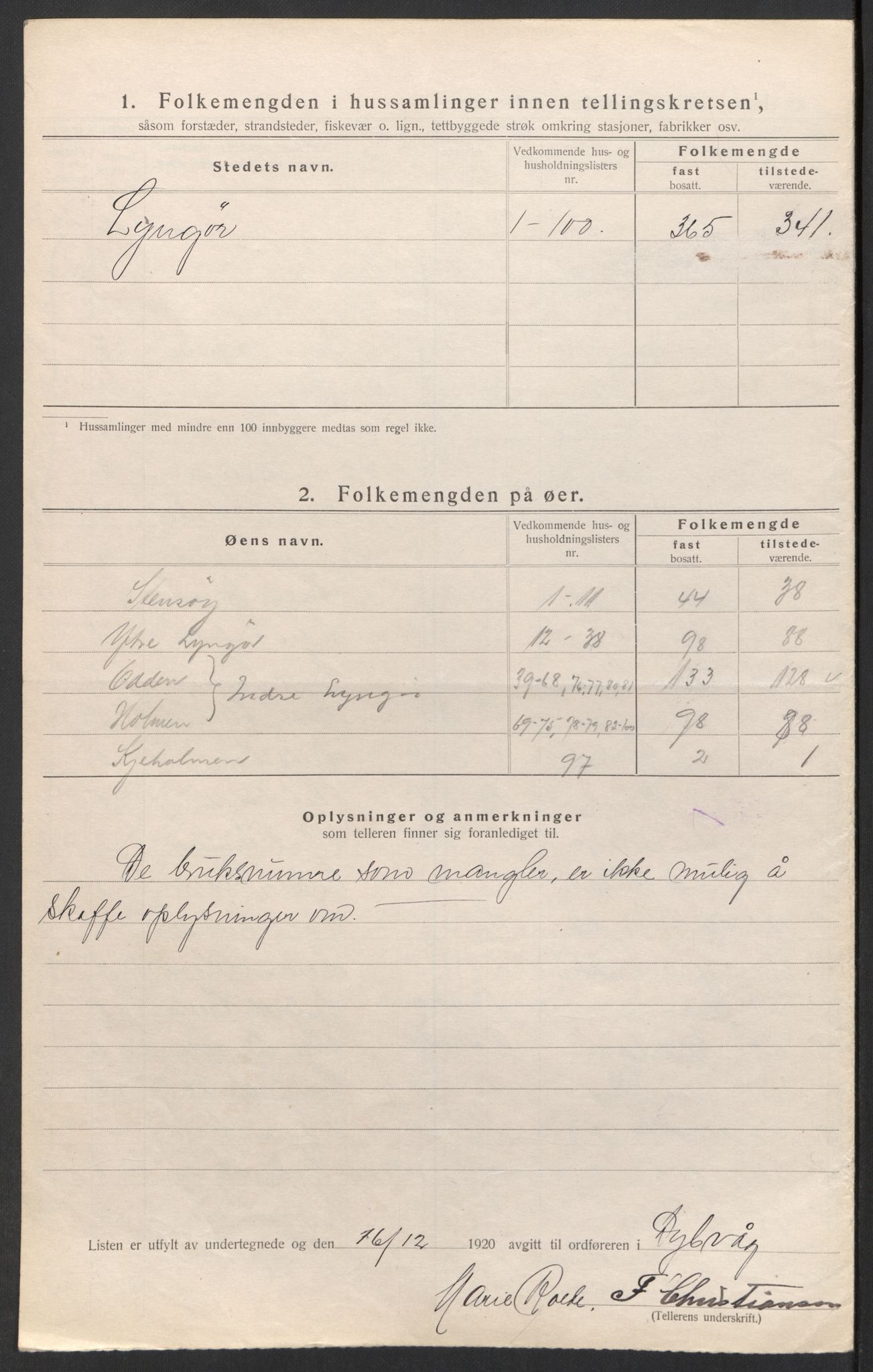 SAK, 1920 census for Dypvåg, 1920, p. 8