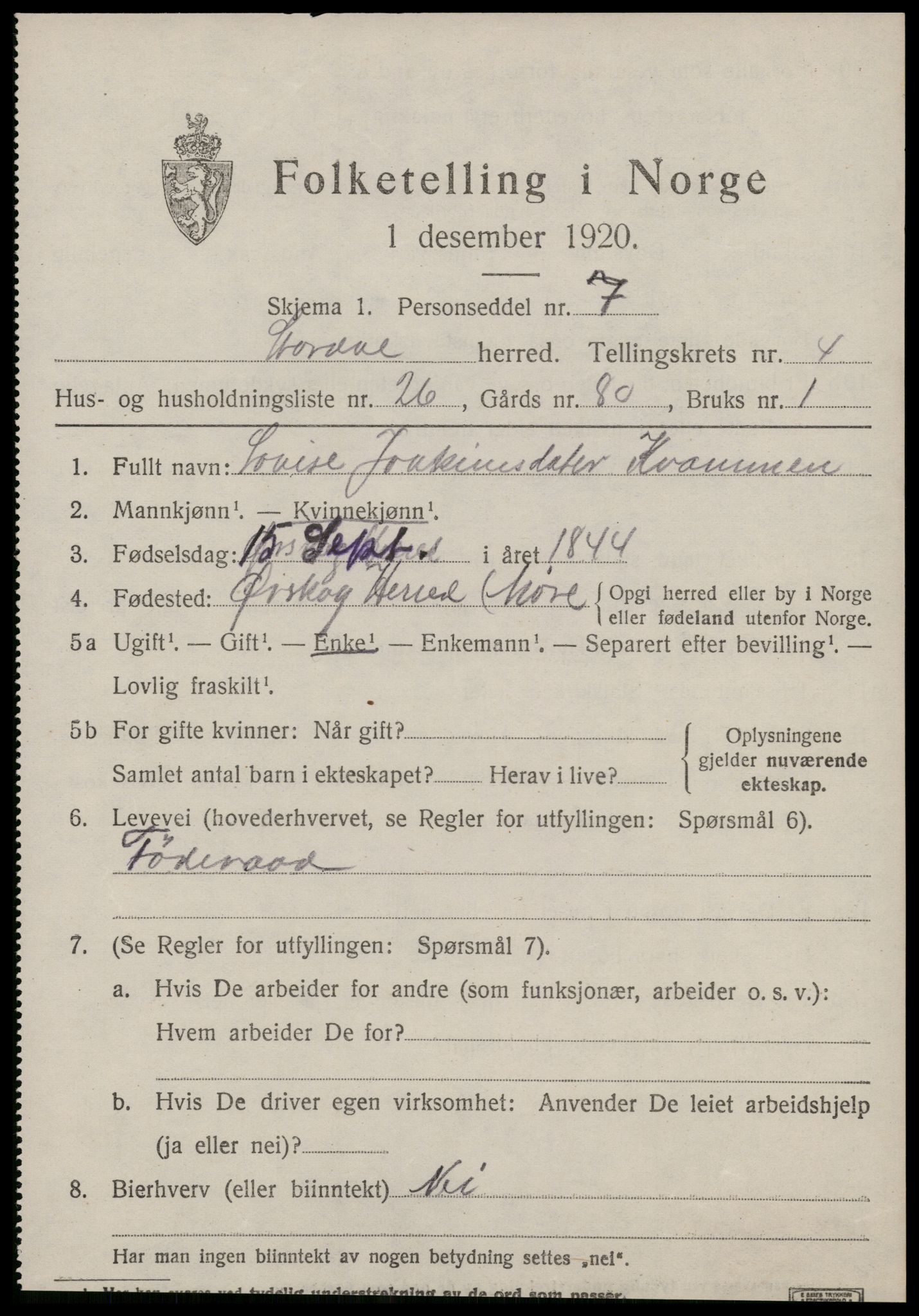 SAT, 1920 census for Stordal, 1920, p. 1530