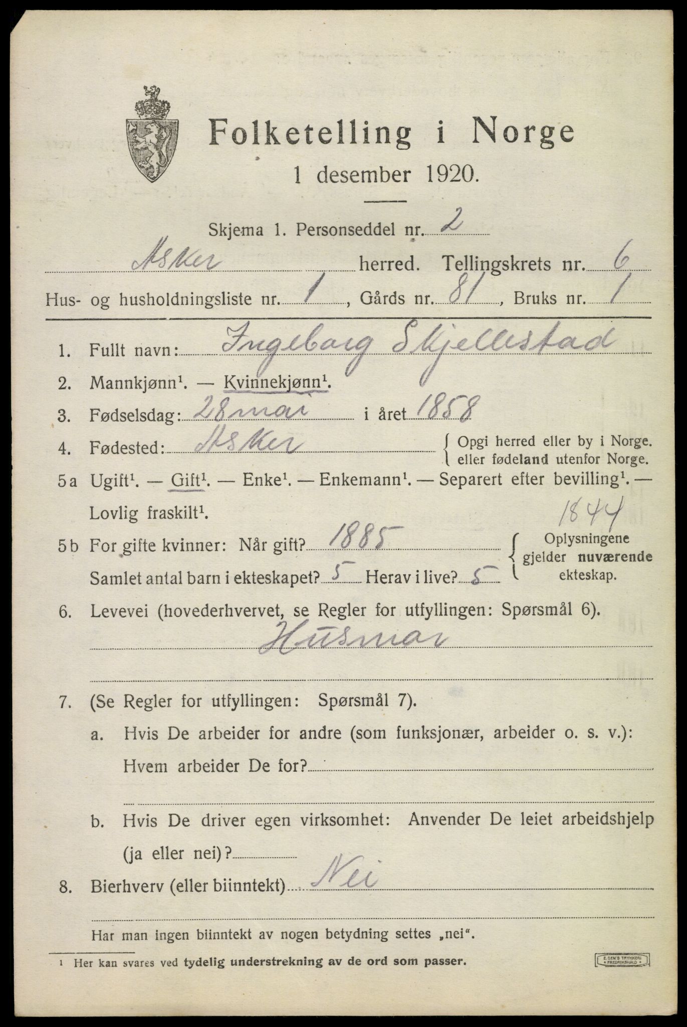 SAO, 1920 census for Asker, 1920, p. 14072