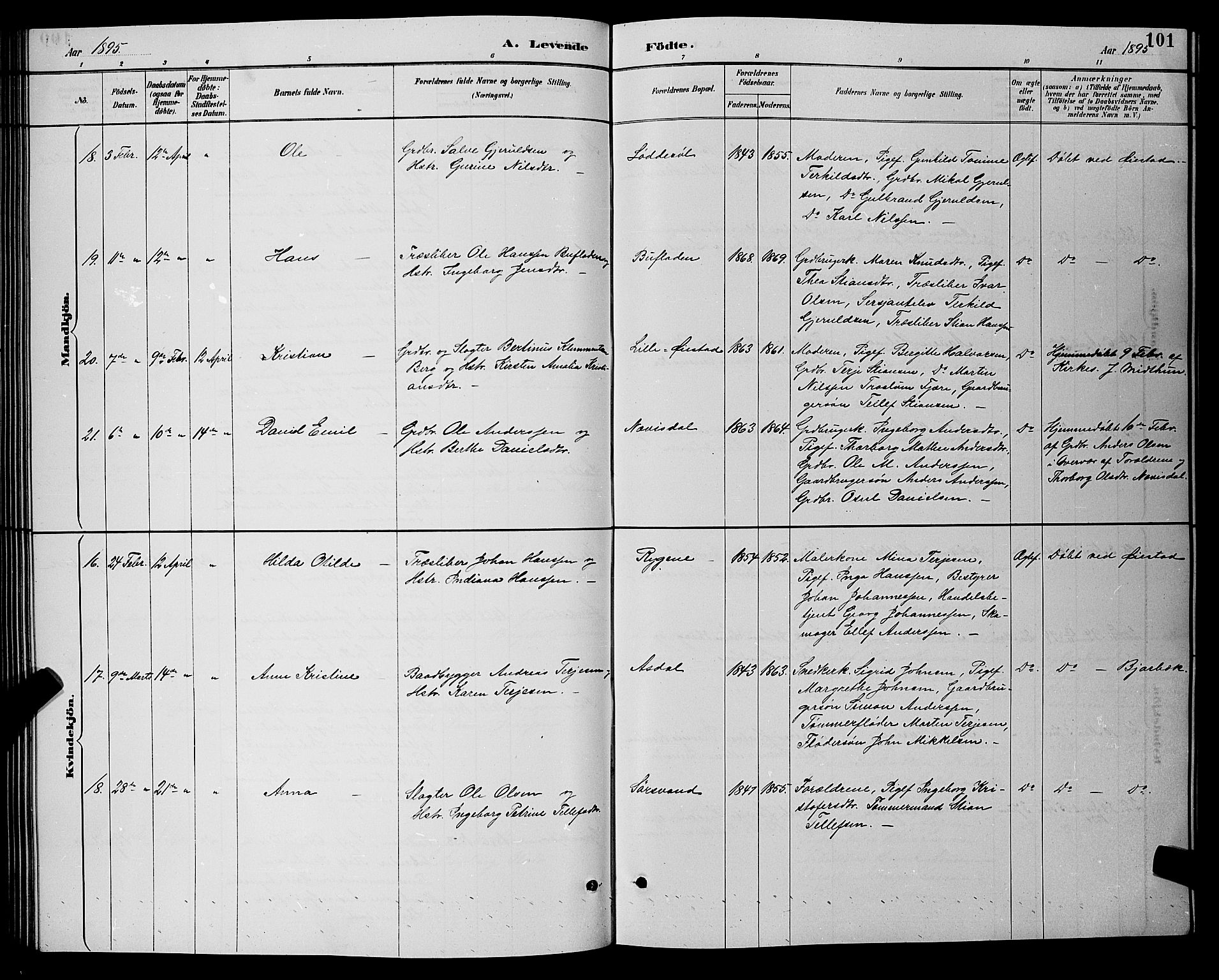 Øyestad sokneprestkontor, AV/SAK-1111-0049/F/Fb/L0009: Parish register (copy) no. B 9, 1886-1896, p. 101