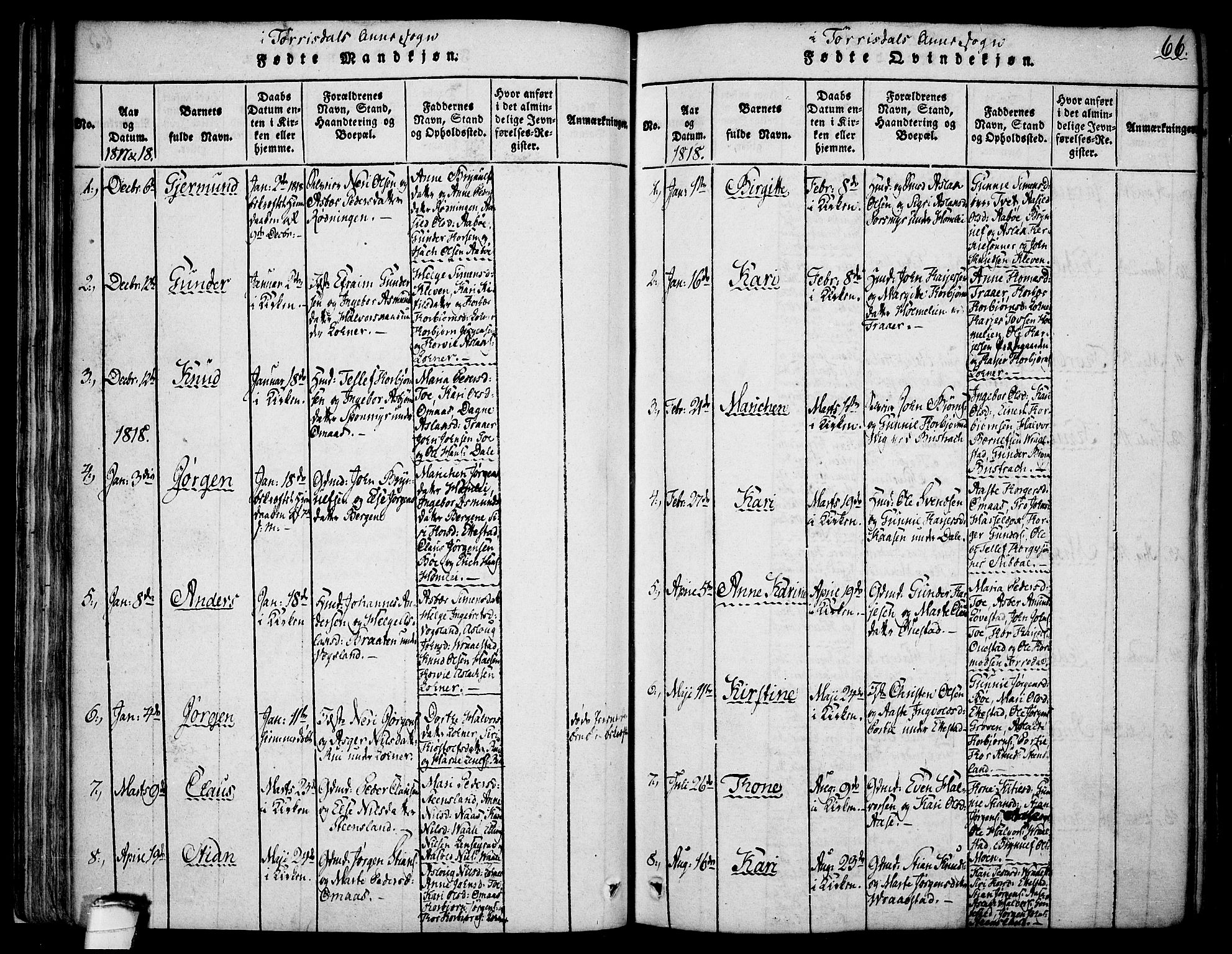 Drangedal kirkebøker, AV/SAKO-A-258/F/Fa/L0005: Parish register (official) no. 5 /2, 1814-1831, p. 66