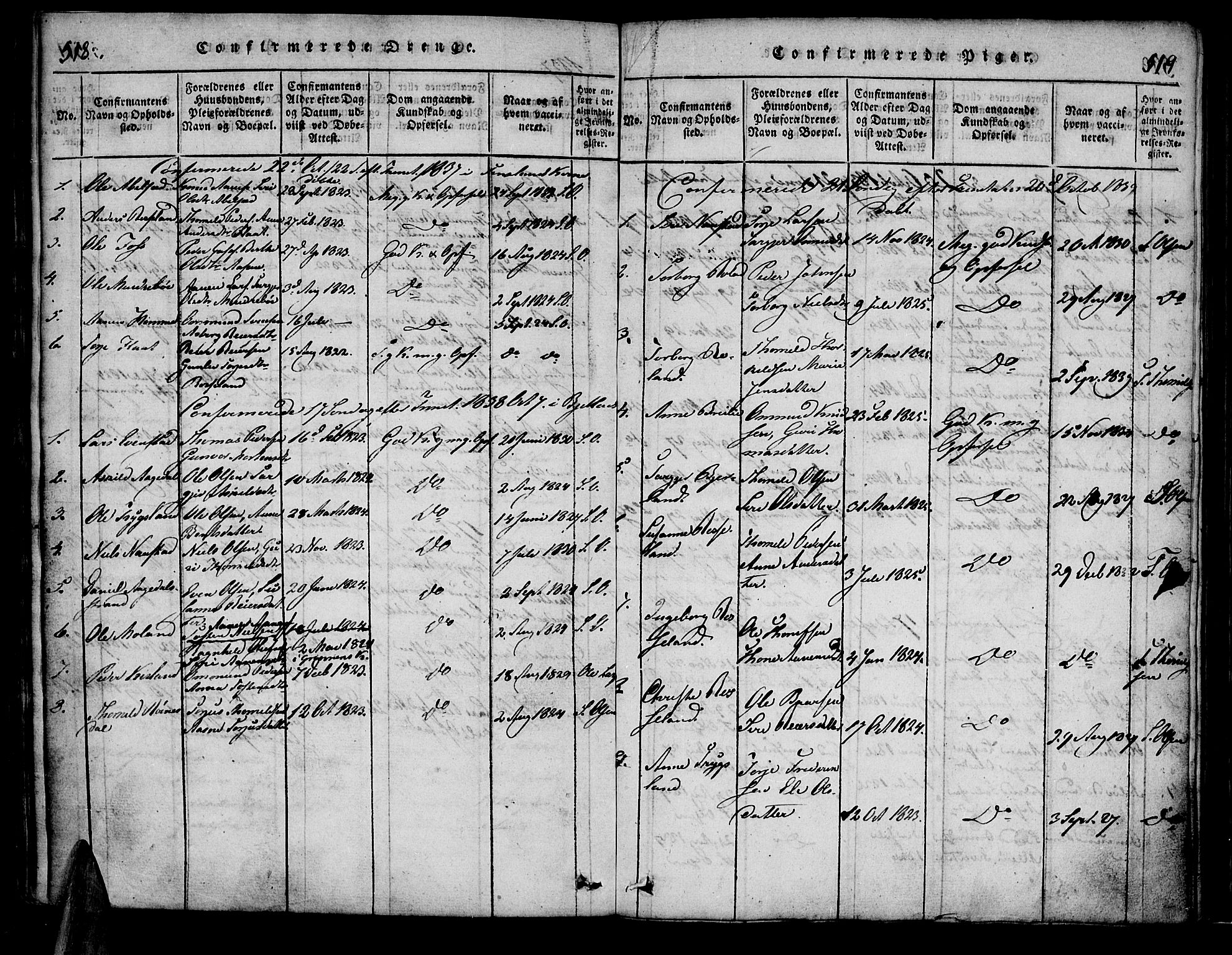 Bjelland sokneprestkontor, SAK/1111-0005/F/Fa/Faa/L0002: Parish register (official) no. A 2, 1816-1866, p. 518-519