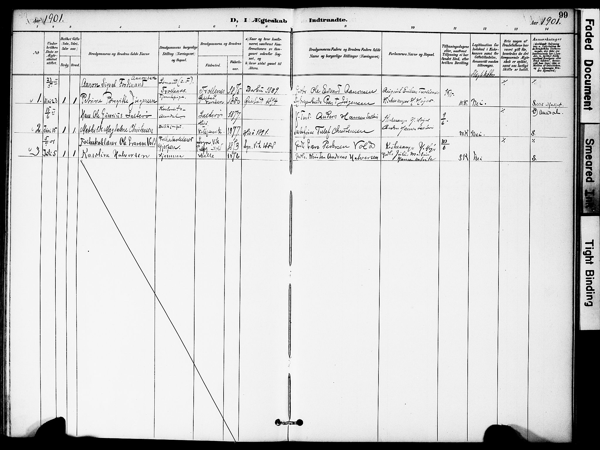 Austre Moland sokneprestkontor, AV/SAK-1111-0001/F/Fa/Fab/L0002: Parish register (official) no. A 2, 1894-1919, p. 99