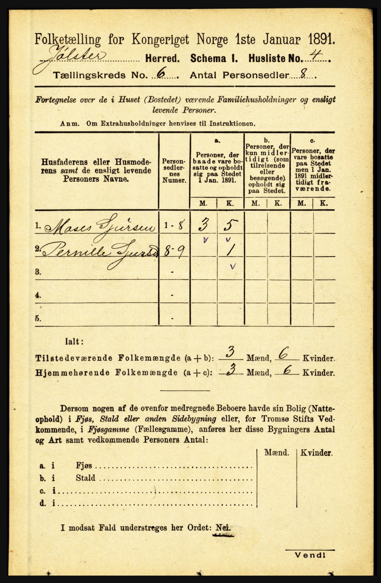 RA, 1891 census for 1431 Jølster, 1891, p. 2146