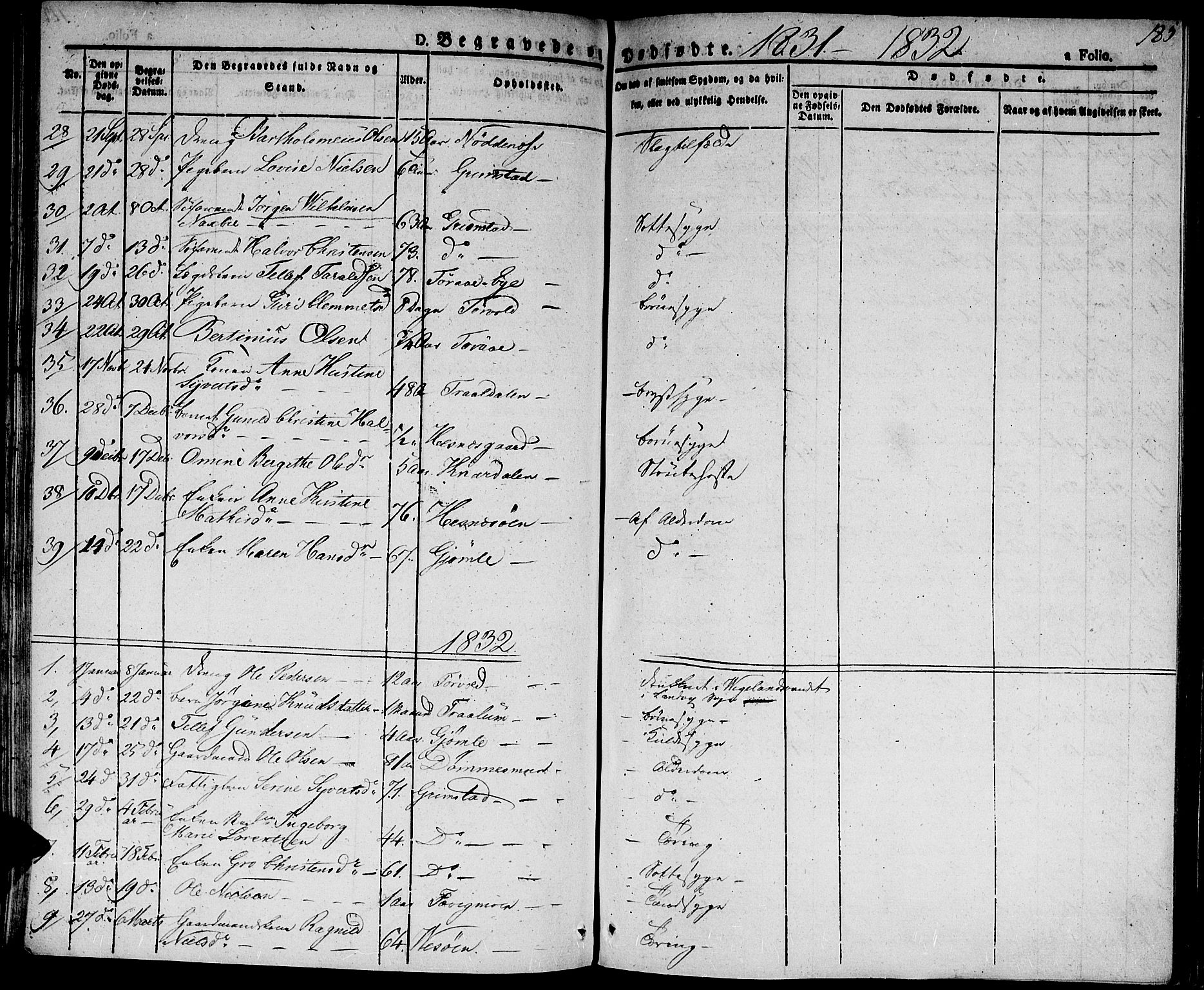 Fjære sokneprestkontor, SAK/1111-0011/F/Fa/L0002: Parish register (official) no. A 2, 1827-1839, p. 185