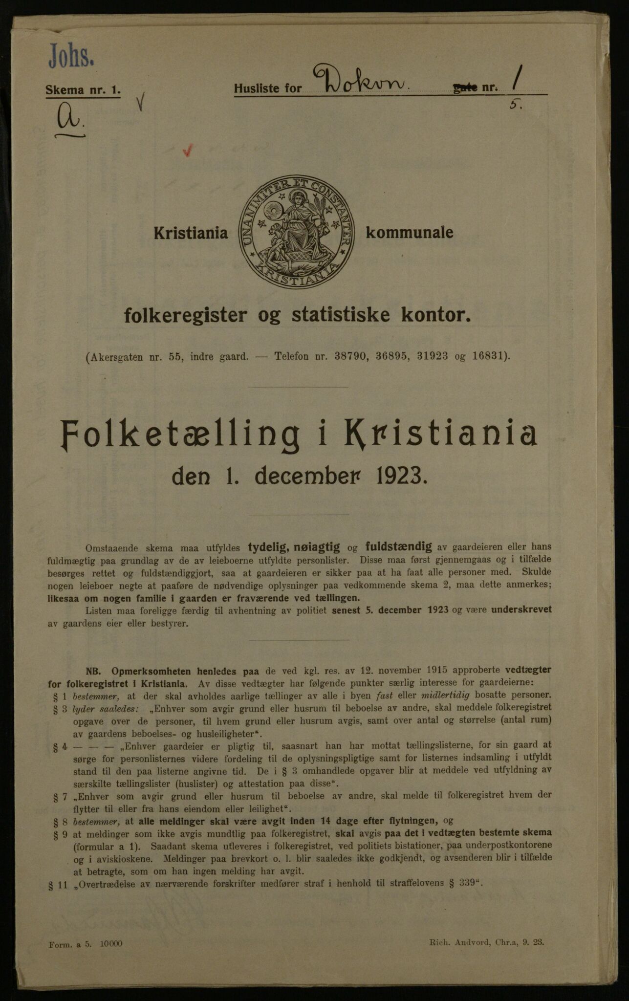 OBA, Municipal Census 1923 for Kristiania, 1923, p. 17629