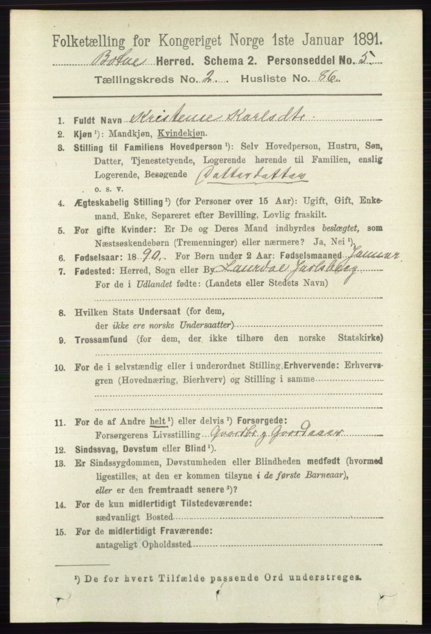 RA, 1891 census for 0715 Botne, 1891, p. 1152